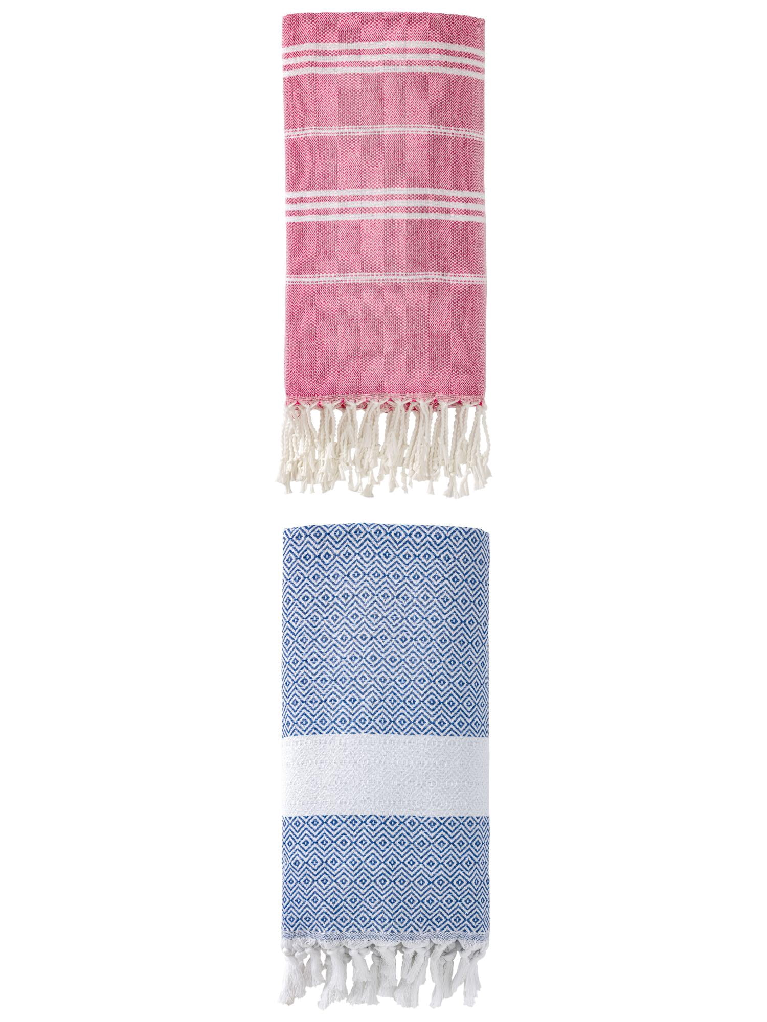 Unique Bargains 2Pcs Quick Drying Striped Towel Rose Red/Blue 71" x 35"/71" x 40"