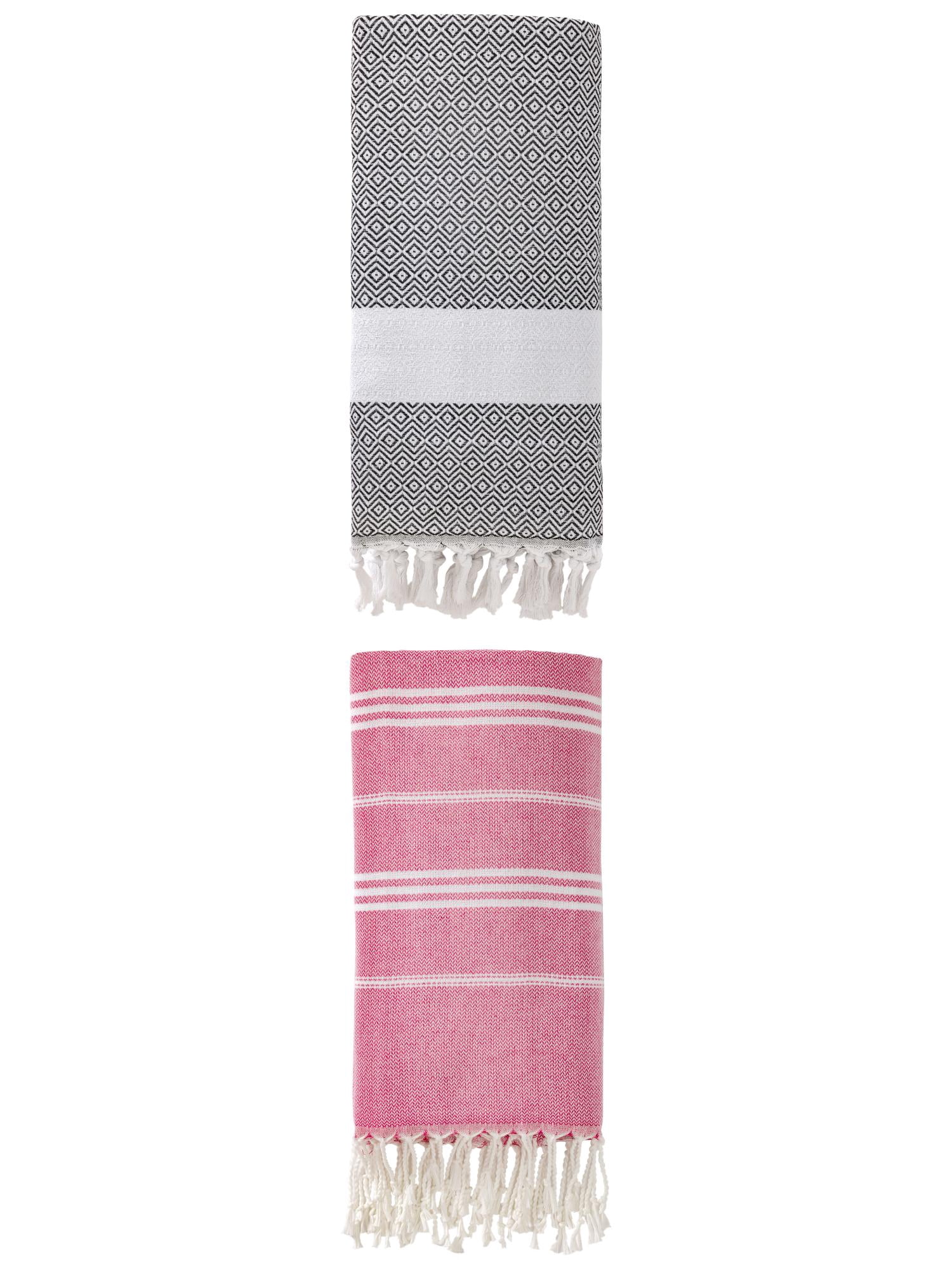 Unique Bargains 2Pcs Quick Drying Striped Towel Rose Red/Dark Grey 71" x 35"/71" x 40"