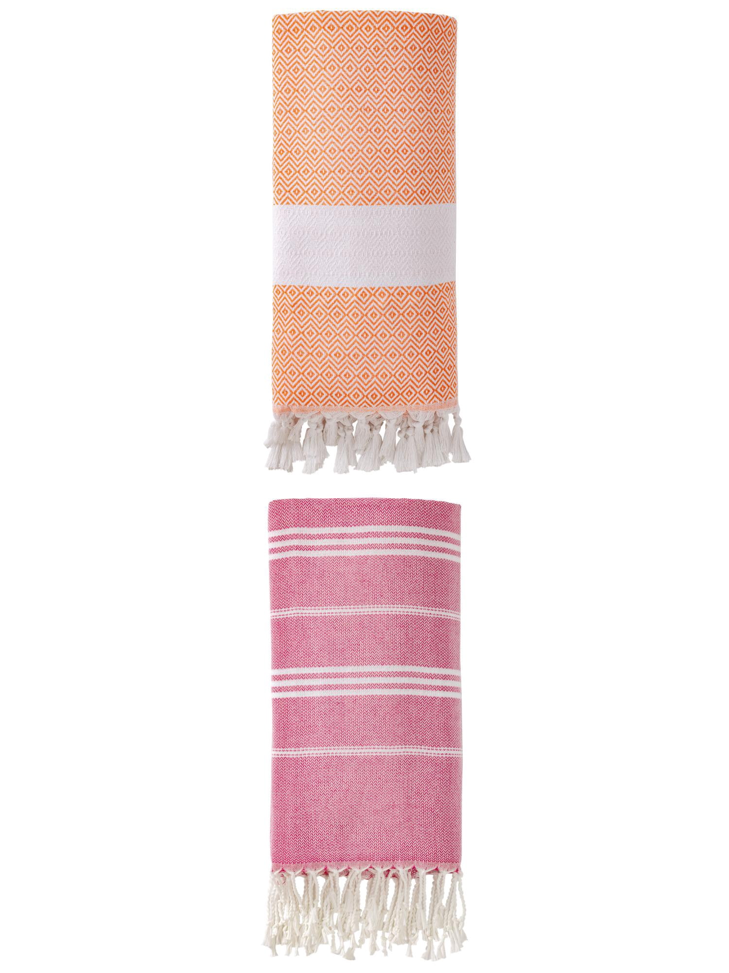 Unique Bargains 2Pcs Quick Drying Striped Towel Rose Red/Orange 71" x 35"/71" x 40"
