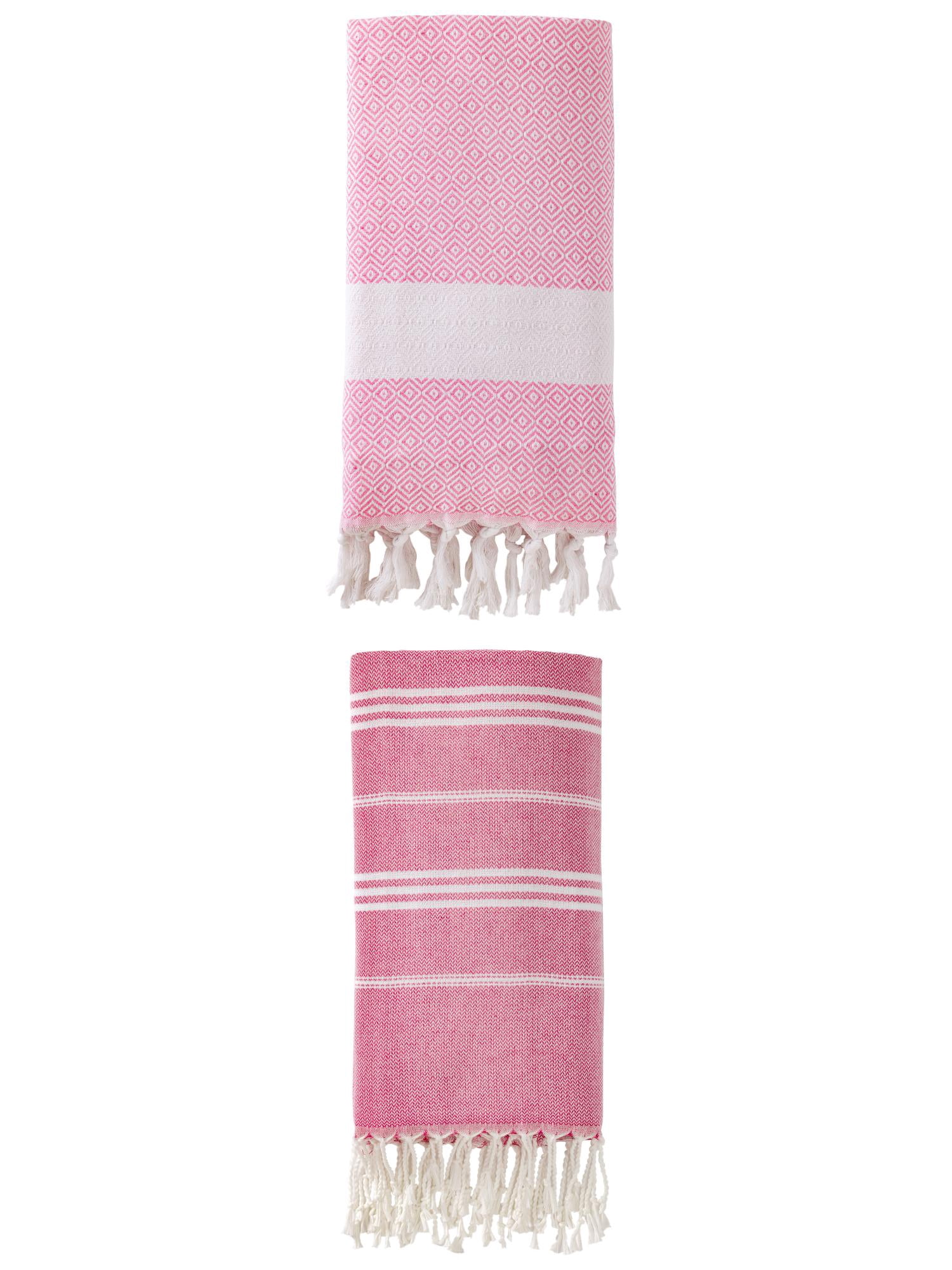 Unique Bargains 2Pcs Quick Drying Striped Towel Rose Red/Pink 71" x 35"/71" x 40"