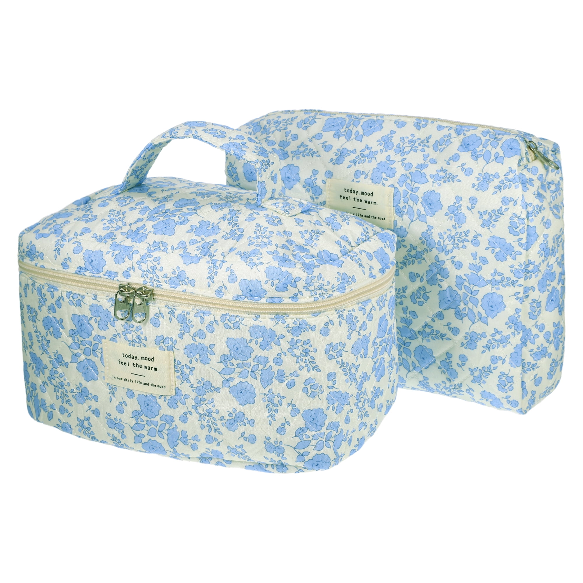 Unique Bargains 2Pcs Quilted Large Capacity Travel Storage Makeup Bag for C Blue