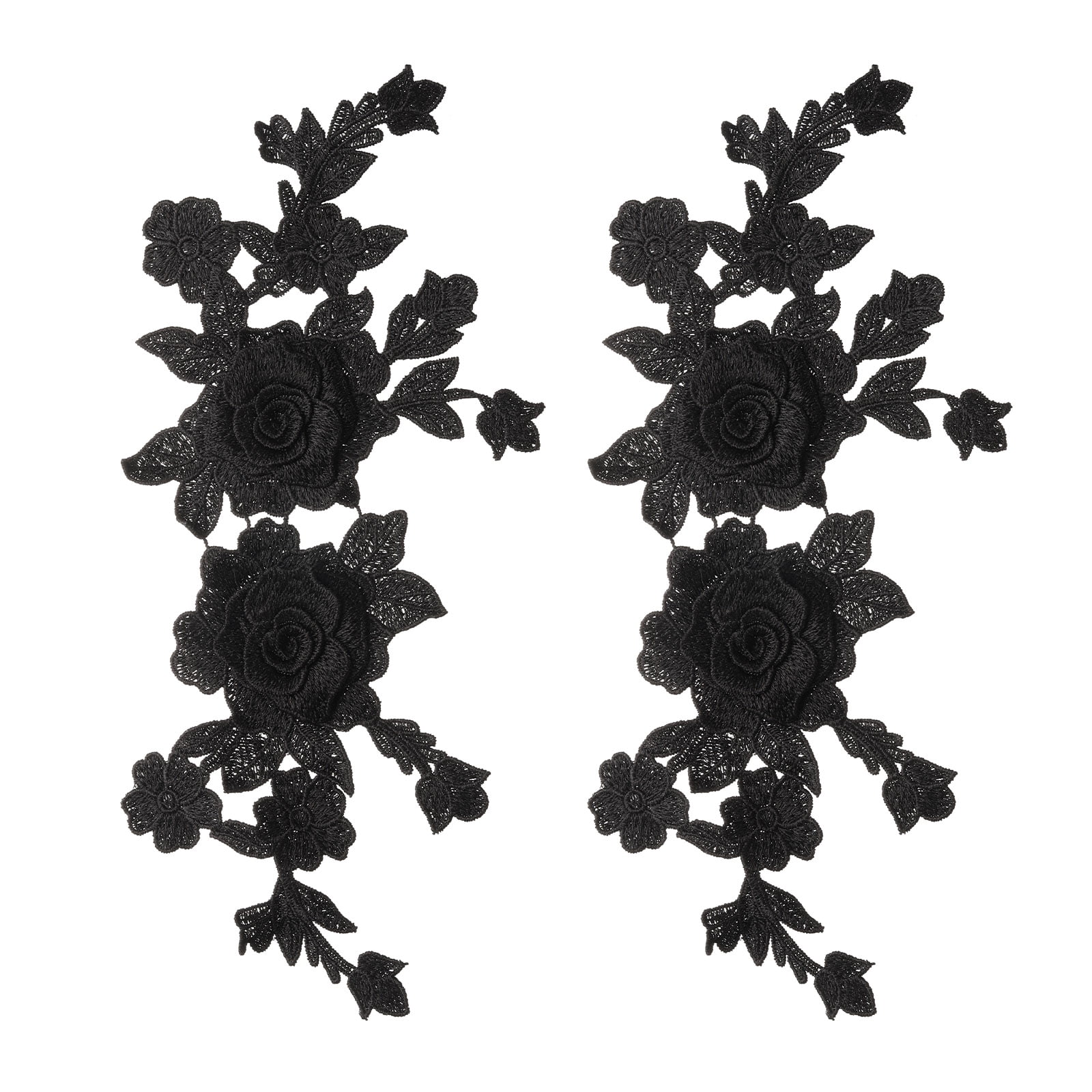 Unique Bargains 2Pcs Retro Rose Lace Embroidered Applique Floral Patches Black