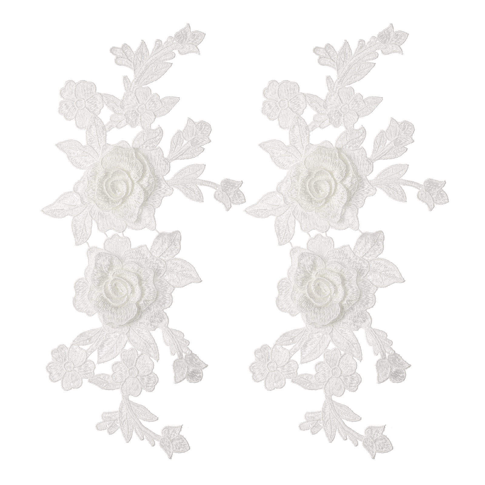 Unique Bargains 2Pcs Retro Rose Lace Embroidered Applique Floral Patches White