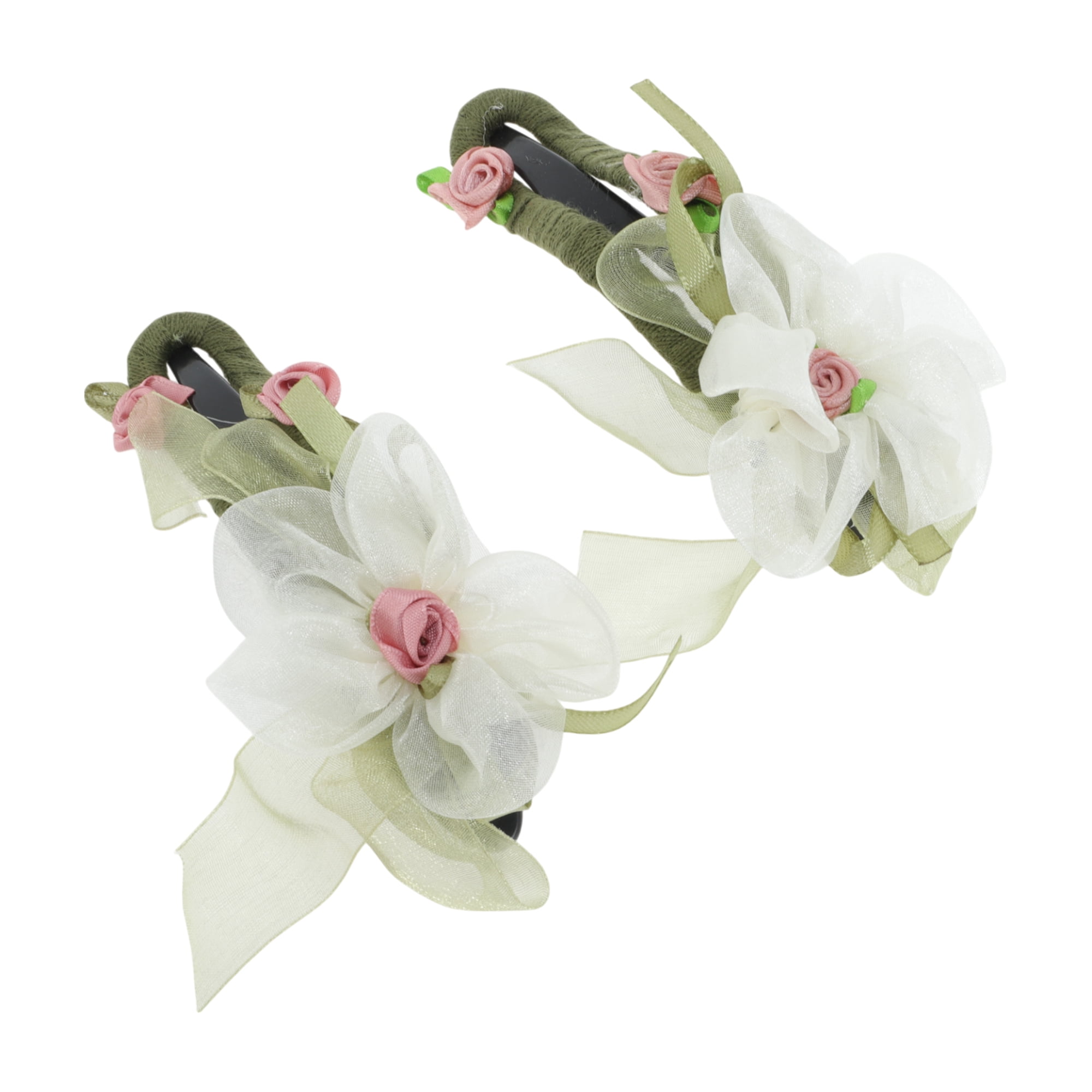 Unique Bargains 2Pcs Rose Flowers Hair Clip Set in Green