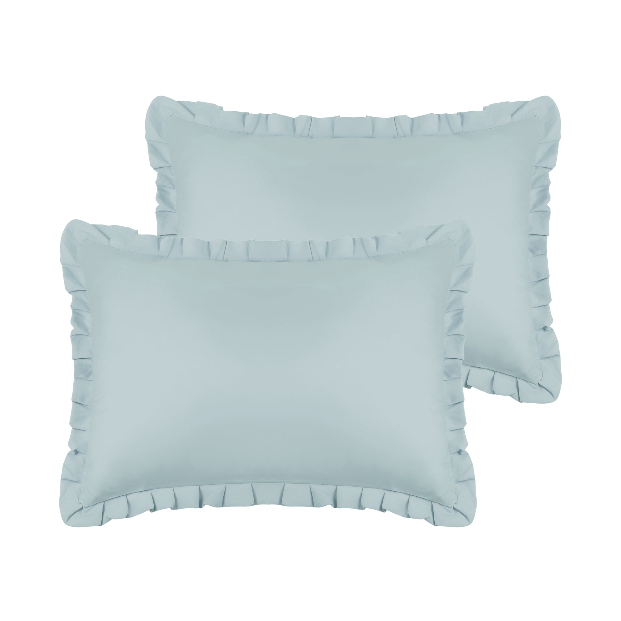 Unique Bargains 2Pcs Ruffled Edge Ruffled Envelope Closure Pillow Shams Light Blue Queen
