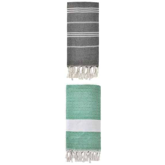 Unique Bargains 2Pcs Sand Repellent Beach Towel Black/Dark Green 71" x 35"/71" x 40"