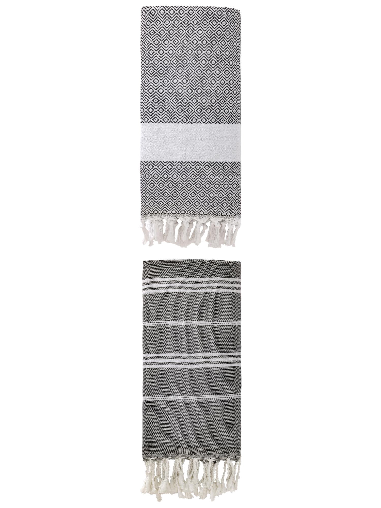 Unique Bargains 2Pcs Sand Repellent Beach Towel Black/Dark Grey 71" x 35"/71" x 40"