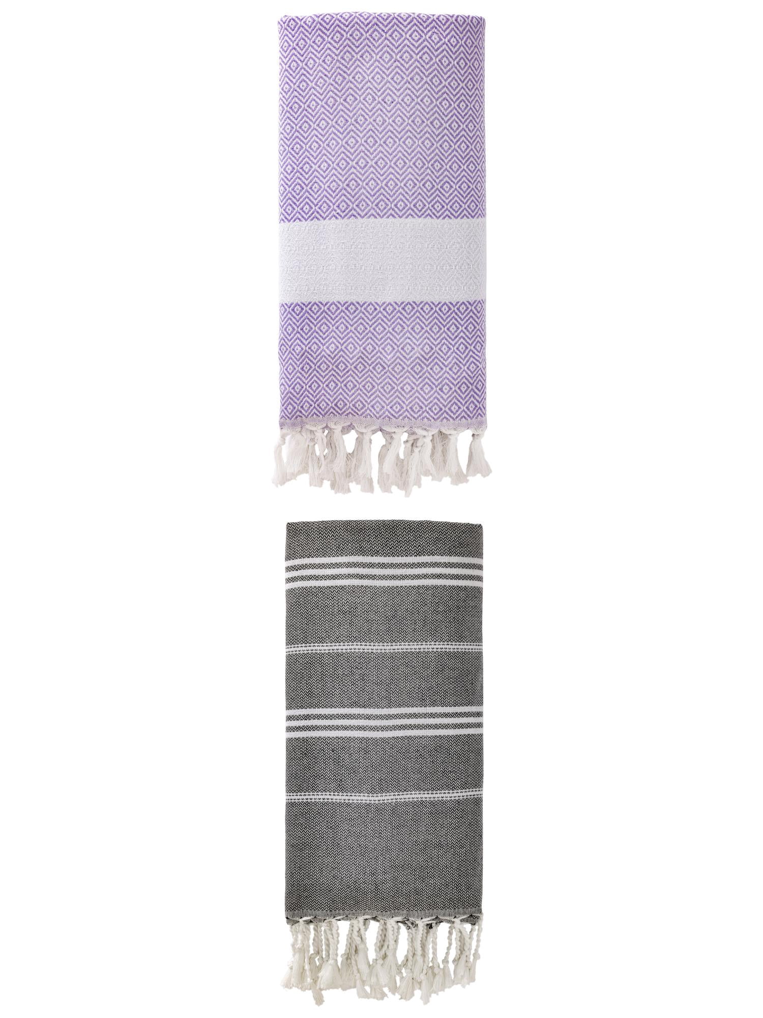 Unique Bargains 2Pcs Sand Repellent Beach Towel Black/Light Purple 71" x 35"/71" x 40"