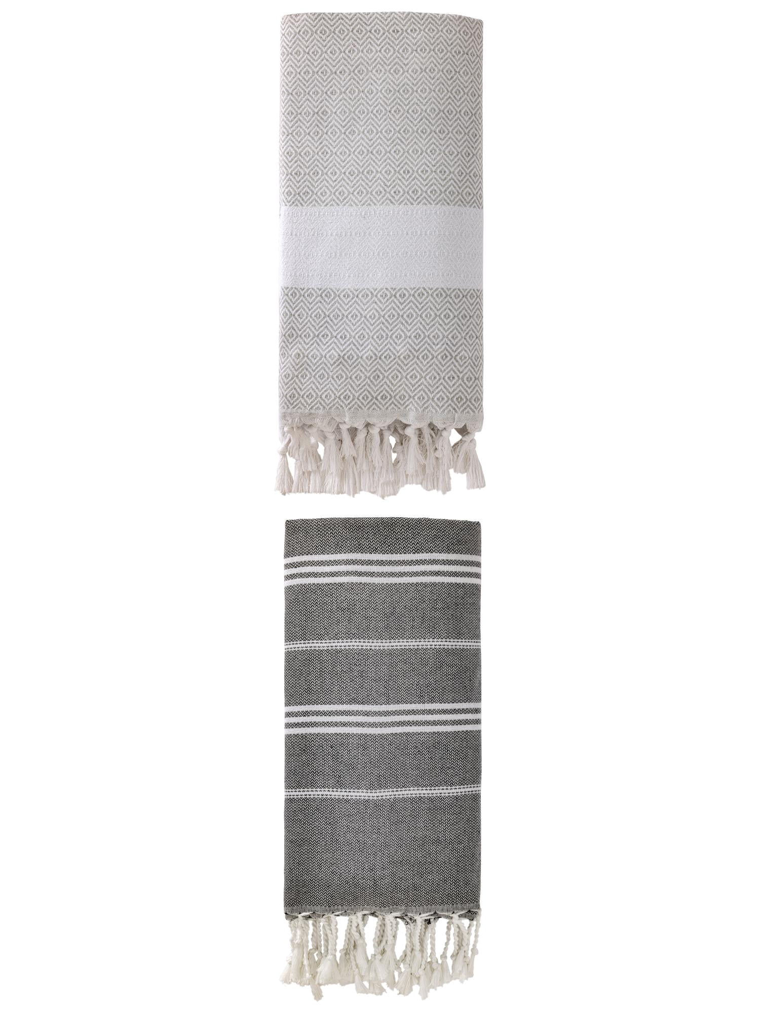 Unique Bargains 2Pcs Sand Repellent Beach Towel Striped Black/Grey 71" x 35"/71" x 40"