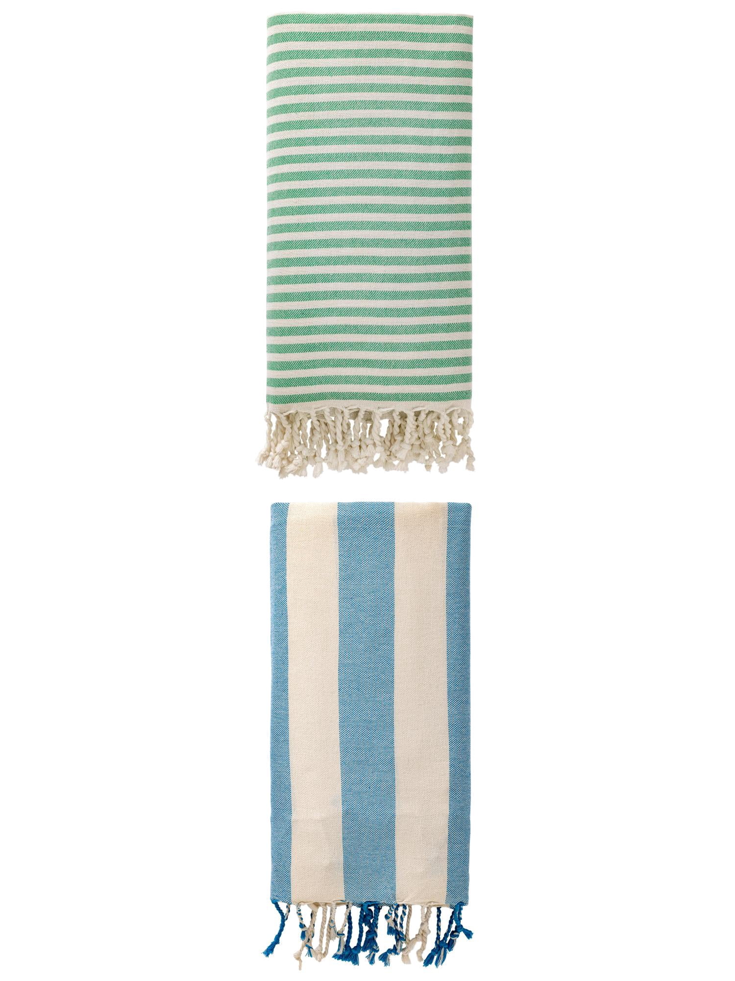 Unique Bargains 2Pcs Sand Repellent Light Beach Towel Quick Dry Green Blue 71" x 40"