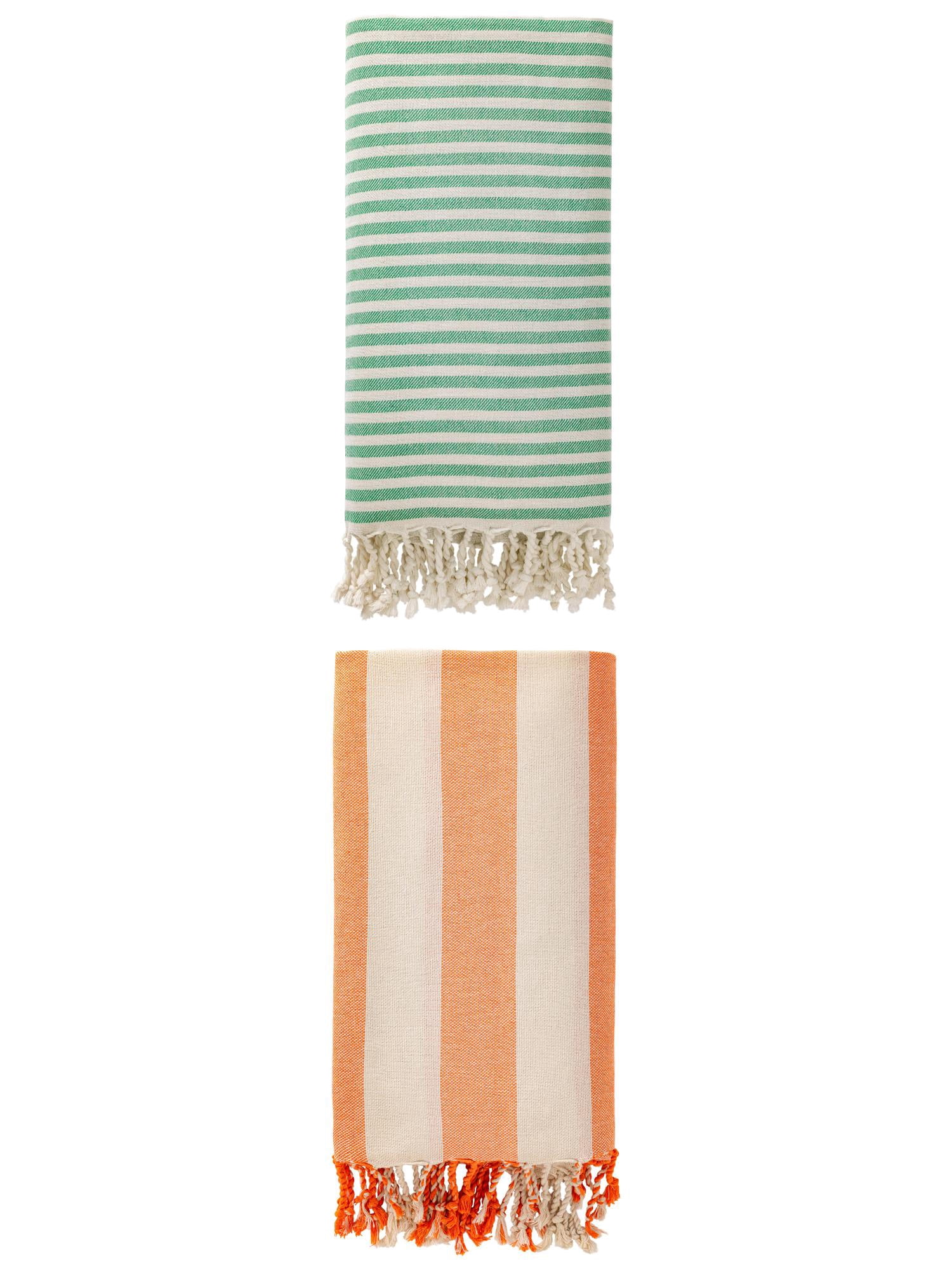 Unique Bargains 2Pcs Sand Repellent Light Beach Towel Quick Dry Green Orange 71" x 40"