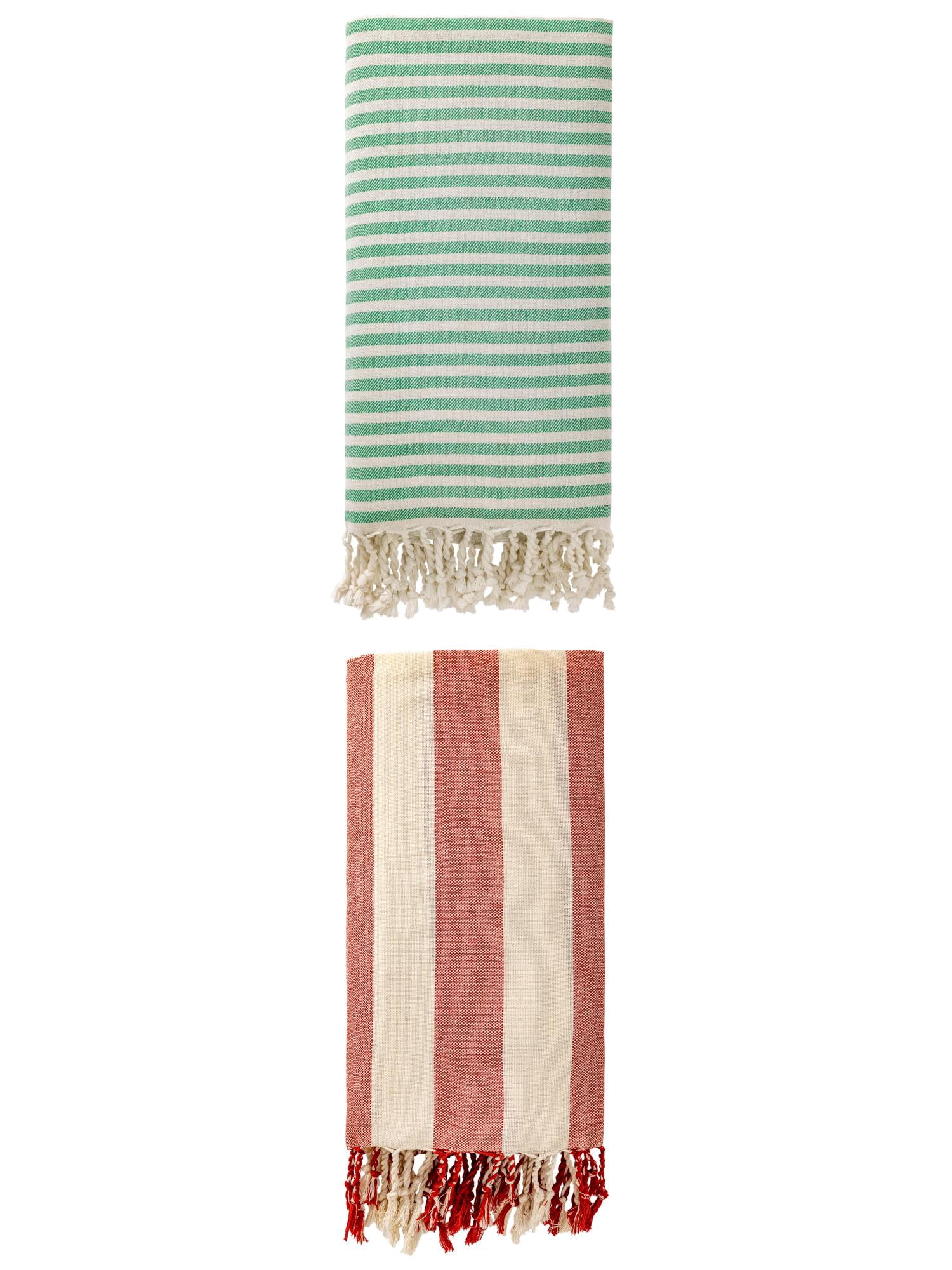 Unique Bargains 2Pcs Sand Repellent Light Beach Towel Quick Dry Green Red 71" x 40"