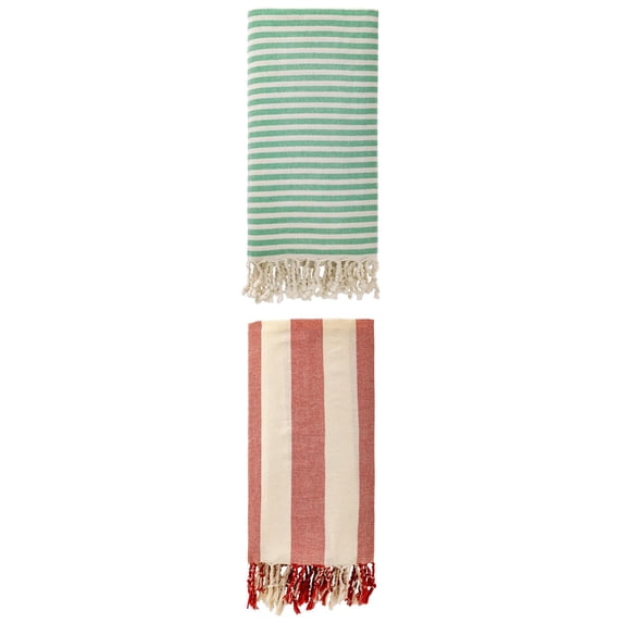 Unique Bargains 2Pcs Sand Repellent Light Beach Towel Quick Dry Green Red 71" x 40"