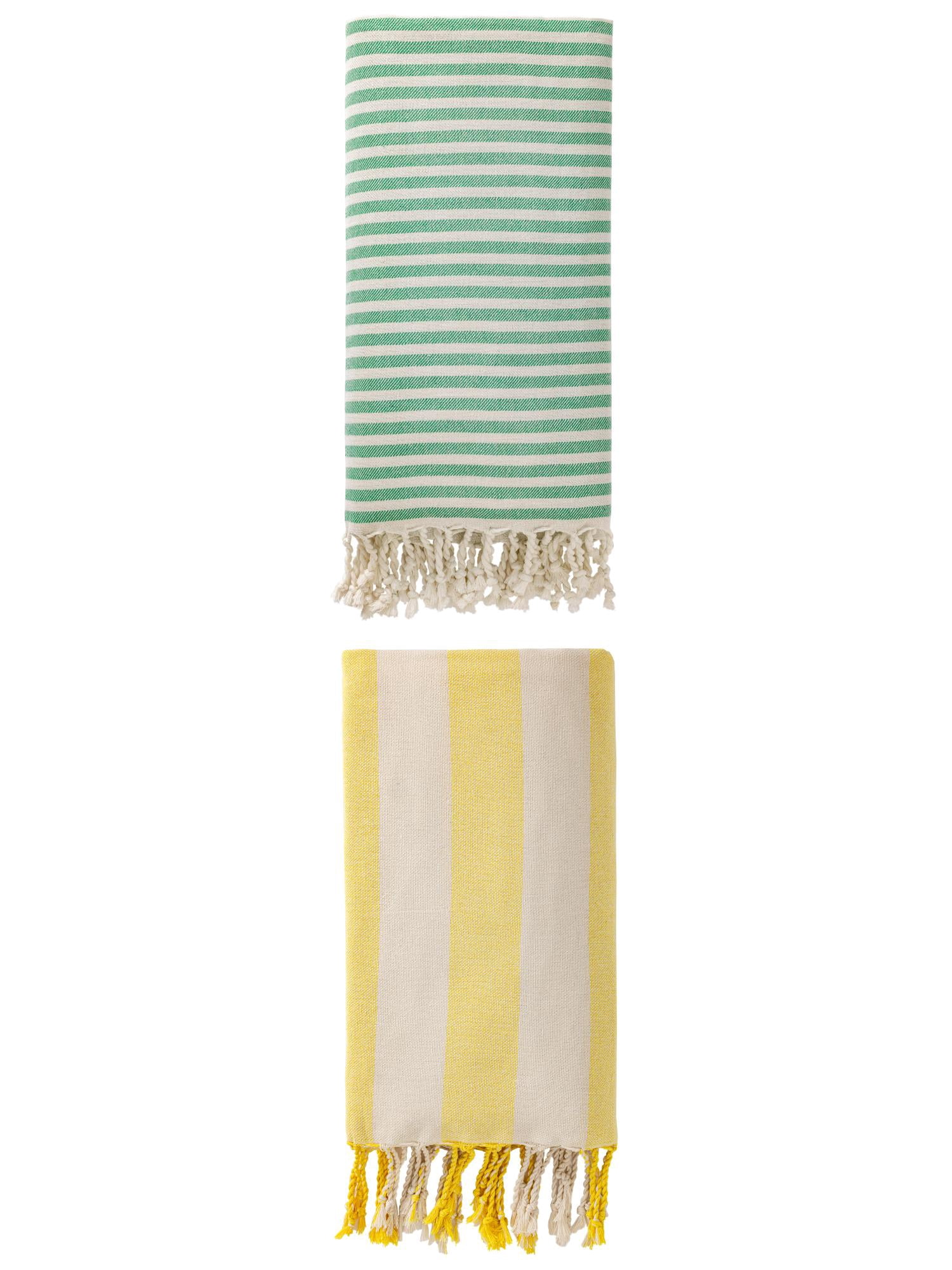 Unique Bargains 2Pcs Sand Repellent Light Beach Towel Quick Dry Green Yellow 71" x 40"