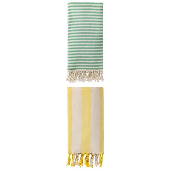 Unique Bargains 2Pcs Sand Repellent Light Beach Towel Quick Dry Green Yellow 71" x 40"