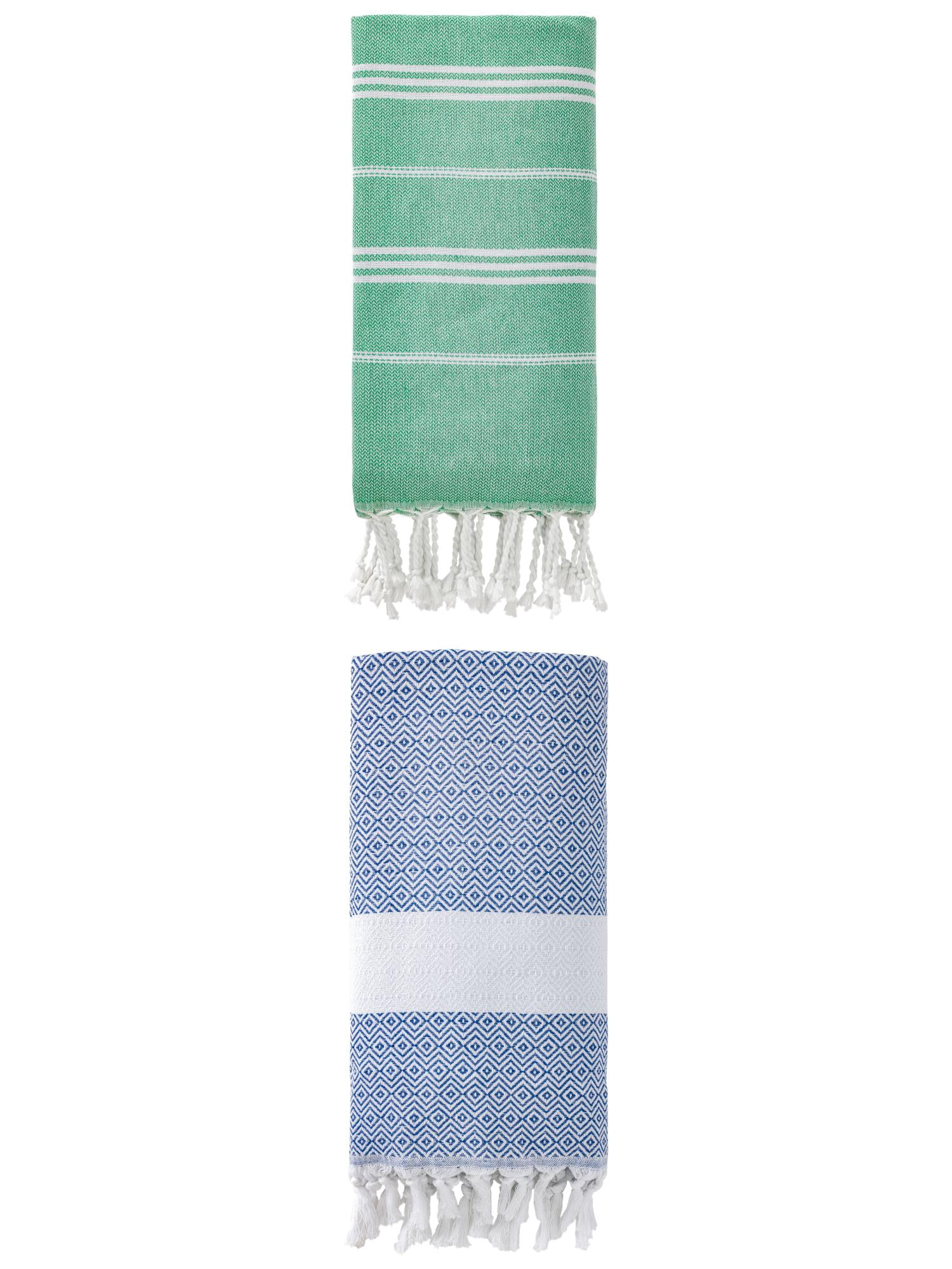 Unique Bargains 2Pcs Sand Resistant Rapid Dry Towel Green Blue 71" x 35"/71" x 40"