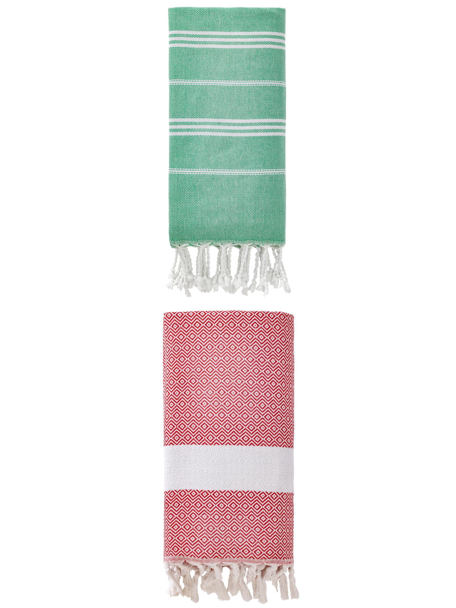 Unique Bargains 2Pcs Sand Resistant Rapid Dry Towel Green Crimson 71" x 35"/71" x 40"