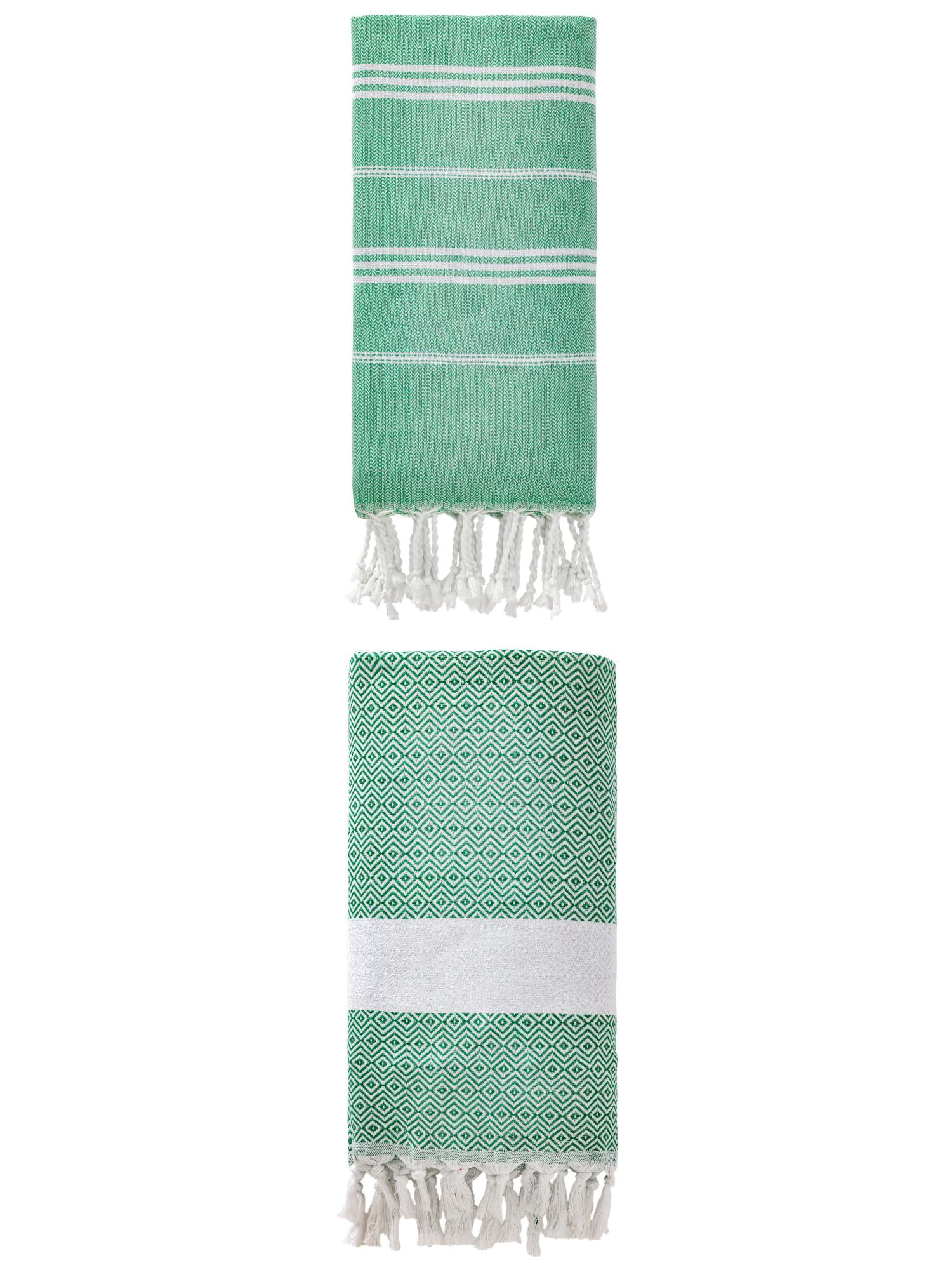 Unique Bargains 2Pcs Sand Resistant Rapid Dry Towel Green/Dark Green 71" x 35"/71" x 40"