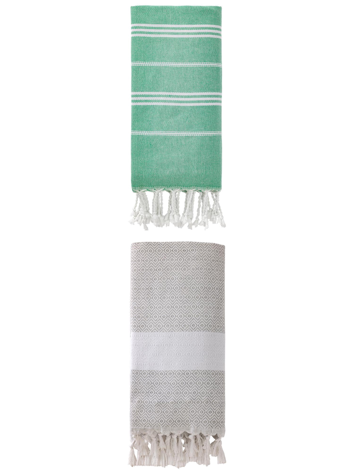 Unique Bargains 2Pcs Sand Resistant Rapid Dry Towel Green Grey 71" x 35"/71" x 40"