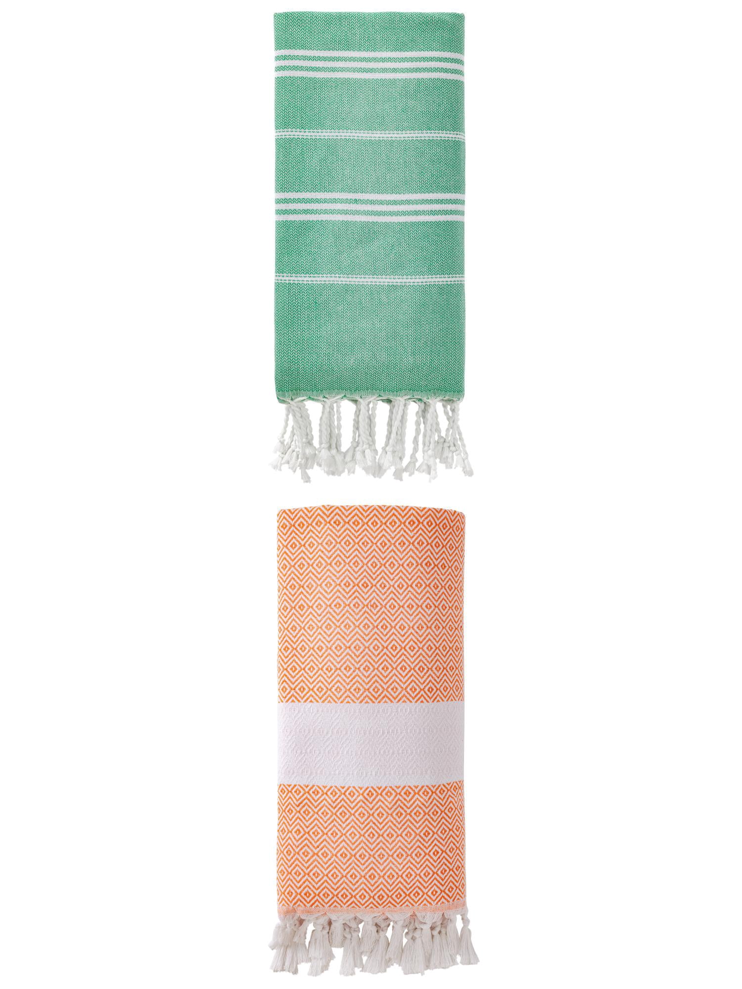 Unique Bargains 2Pcs Sand Resistant Rapid Dry Towel Green Orange 71" x 35"/71" x 40"