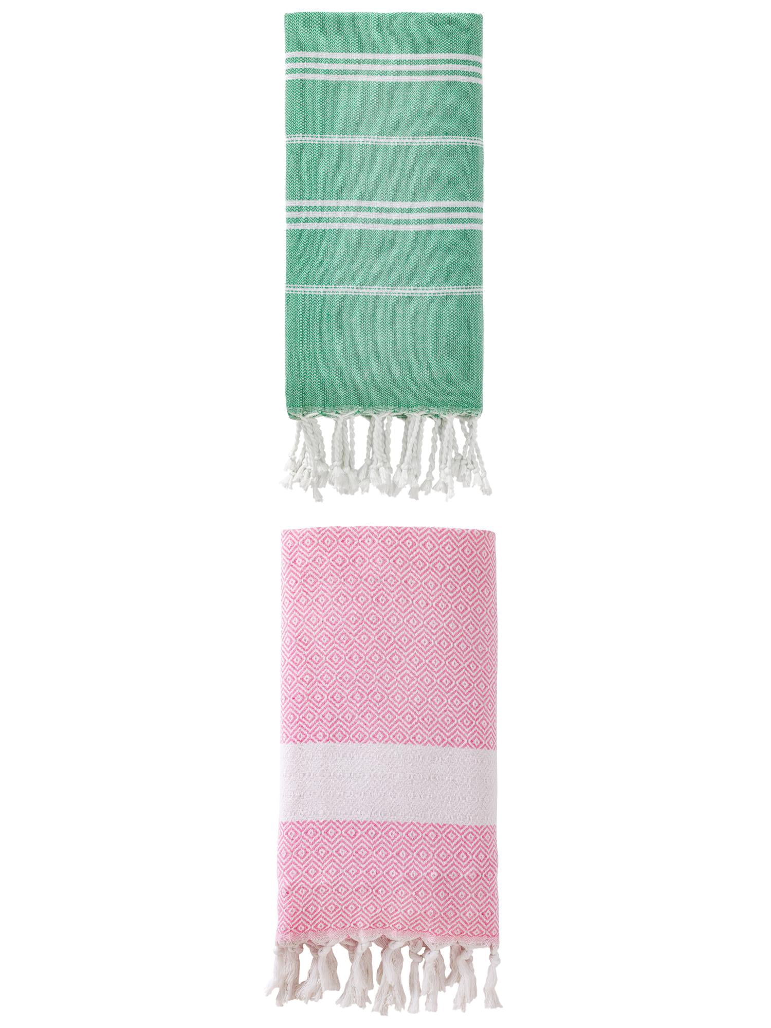 Unique Bargains 2Pcs Sand Resistant Rapid Dry Towel Green Pink 71" x 35"/71" x 40"