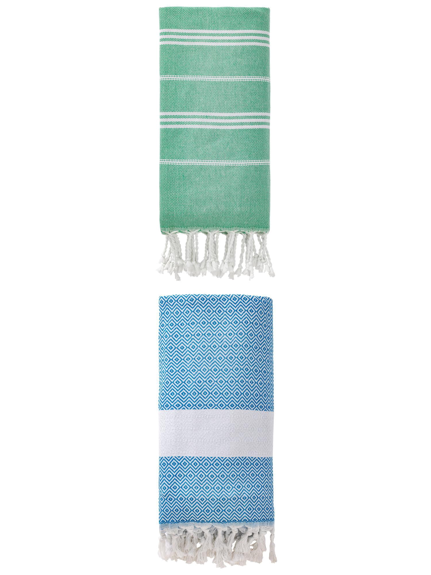 Unique Bargains 2Pcs Sand Resistant Rapid Dry Towel Green/Sky Blue 71" x 35"/71" x 40"