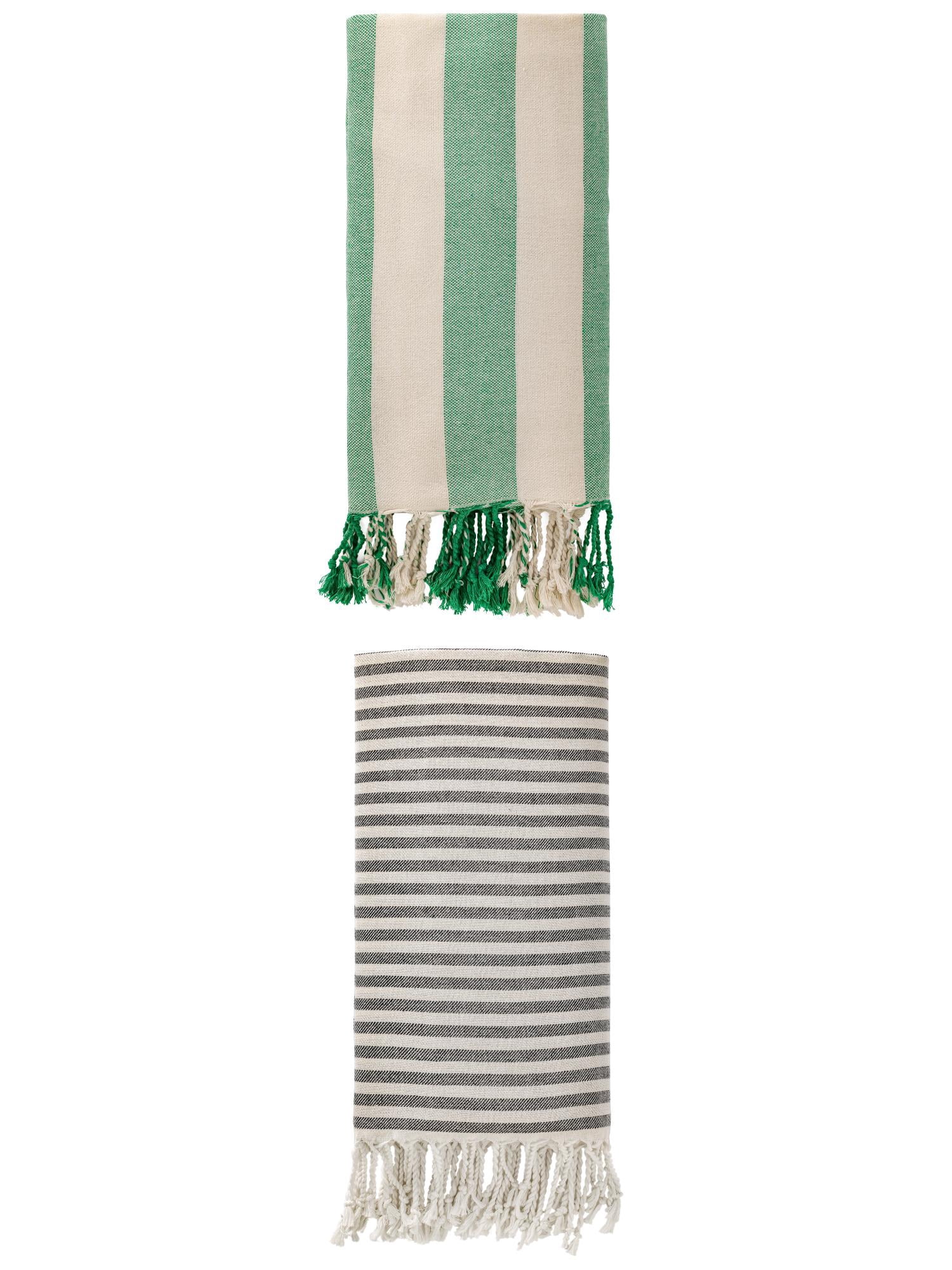 Unique Bargains 2Pcs Sand Resistant Rapid Dry Turkish Beach Towel Black Green 71" x 40"