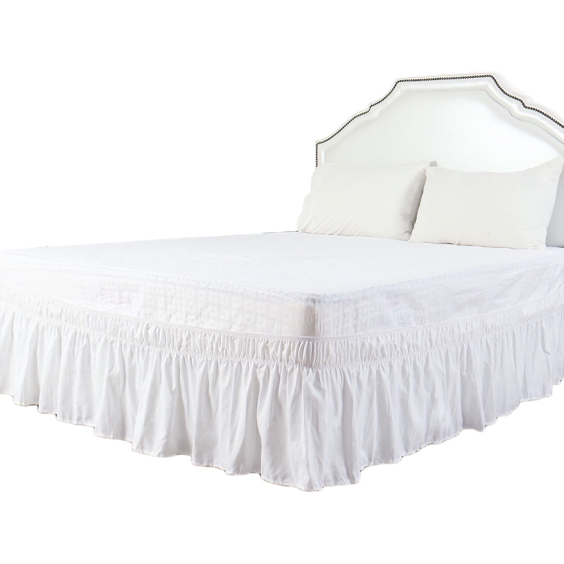 Unique Bargains 2Pcs Satin Pillowcases with Mattress Fitted Sheet Bed Skirt White
