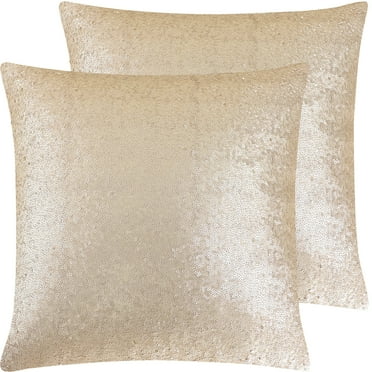 Unique Bargains 2Pcs Sequins Decorative Throw Pillow Cover 18" x 18" Champagne