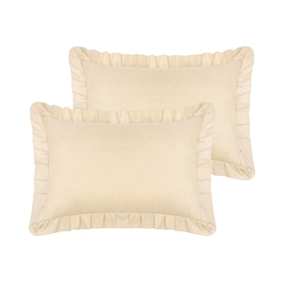 Unique Bargains 2Pcs Single Layer Ruffles Envelope Closure Pillow Shams Light Tan Queen