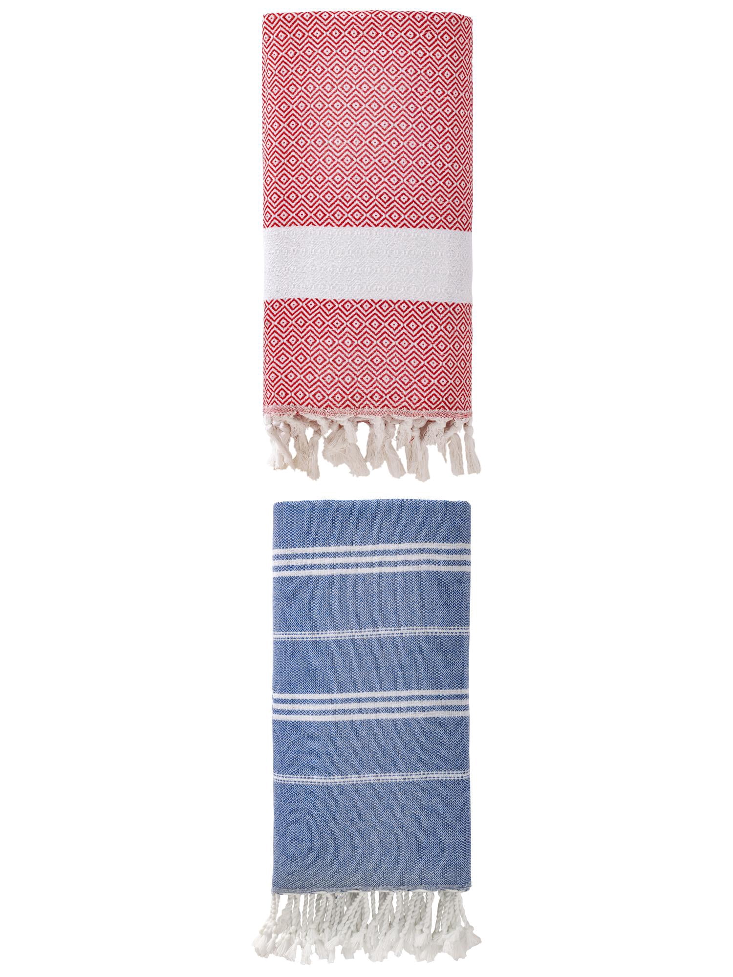 Unique Bargains 2Pcs Slim Anti-Sand Beach Towel Royal Blue Crimson 71" x 35"/71" x 40"