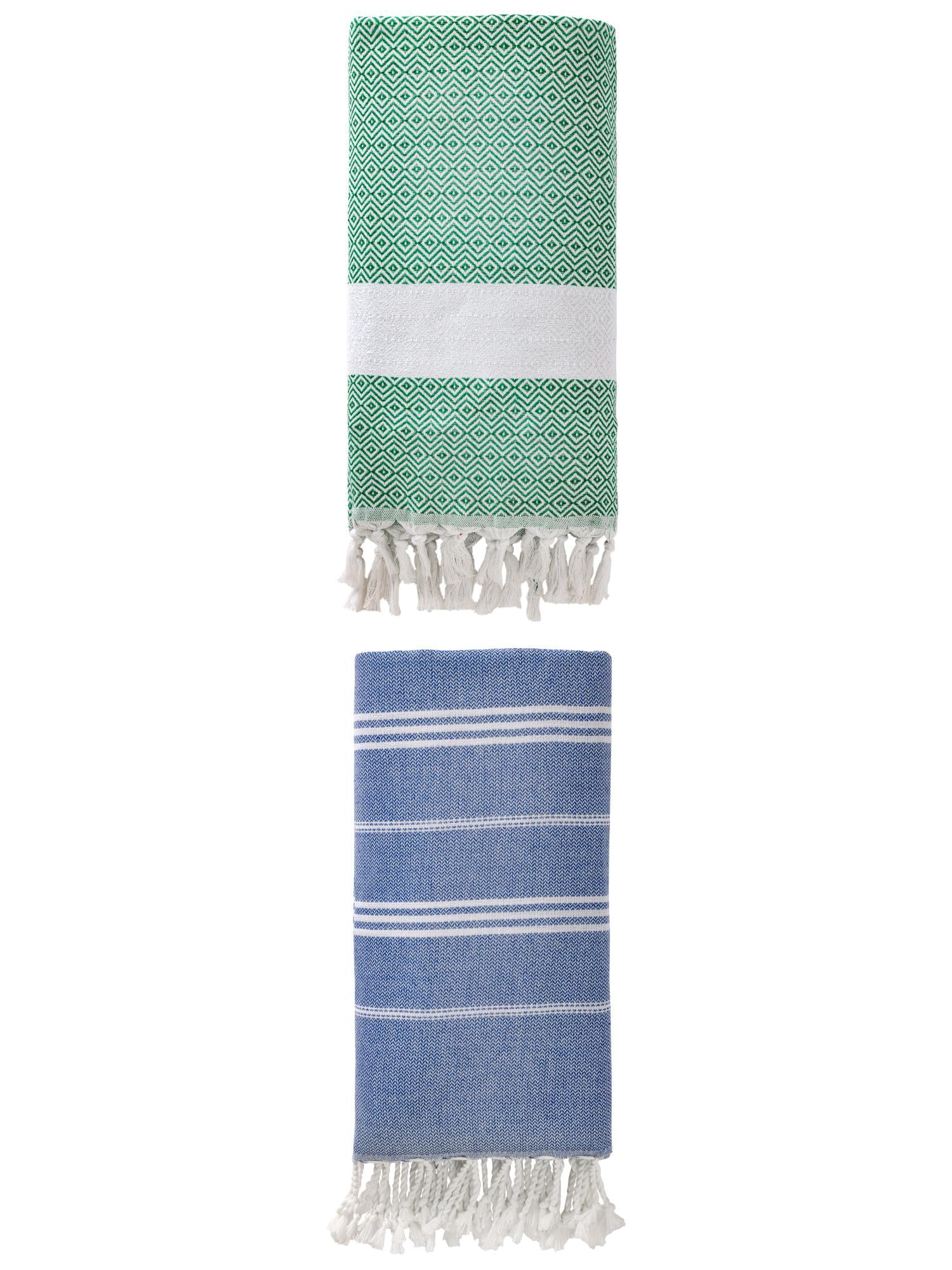 Unique Bargains 2Pcs Slim Anti-Sand Beach Towel Royal Blue/Dark Green 71" x 35"/71" x 40"