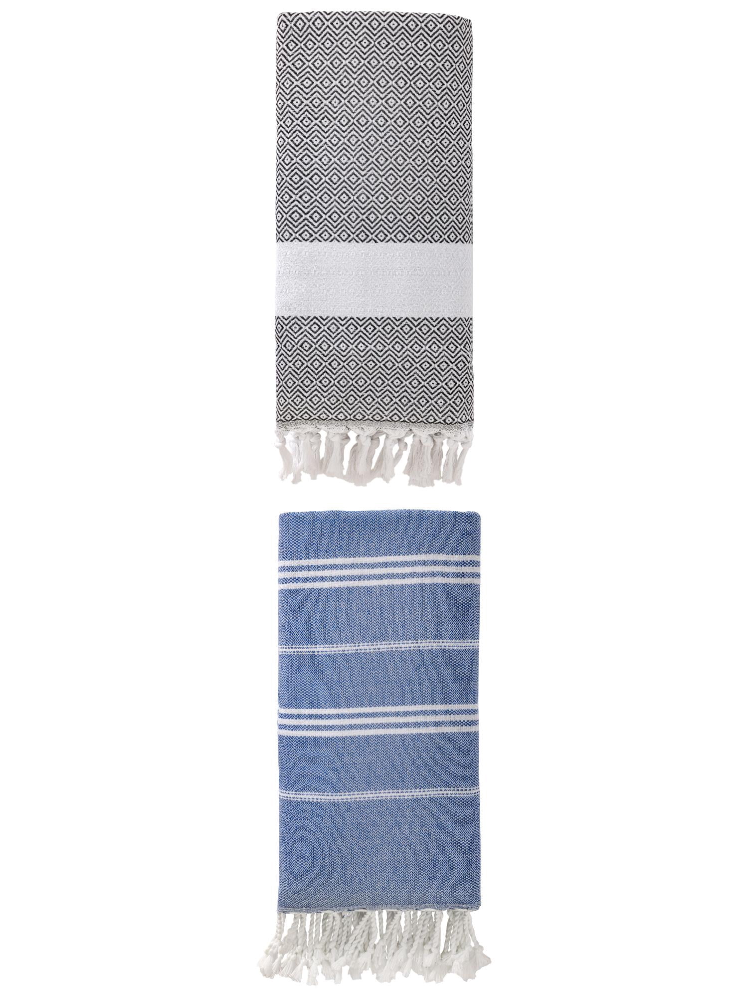 Unique Bargains 2Pcs Slim Anti-Sand Beach Towel Royal Blue/Dark Grey 71" x 35"/71" x 40"