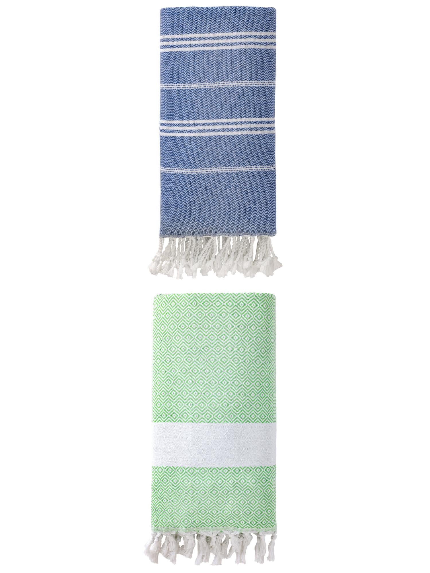 Unique Bargains 2Pcs Slim Anti-Sand Beach Towel Royal Blue Green 71" x 35"/71" x 40"