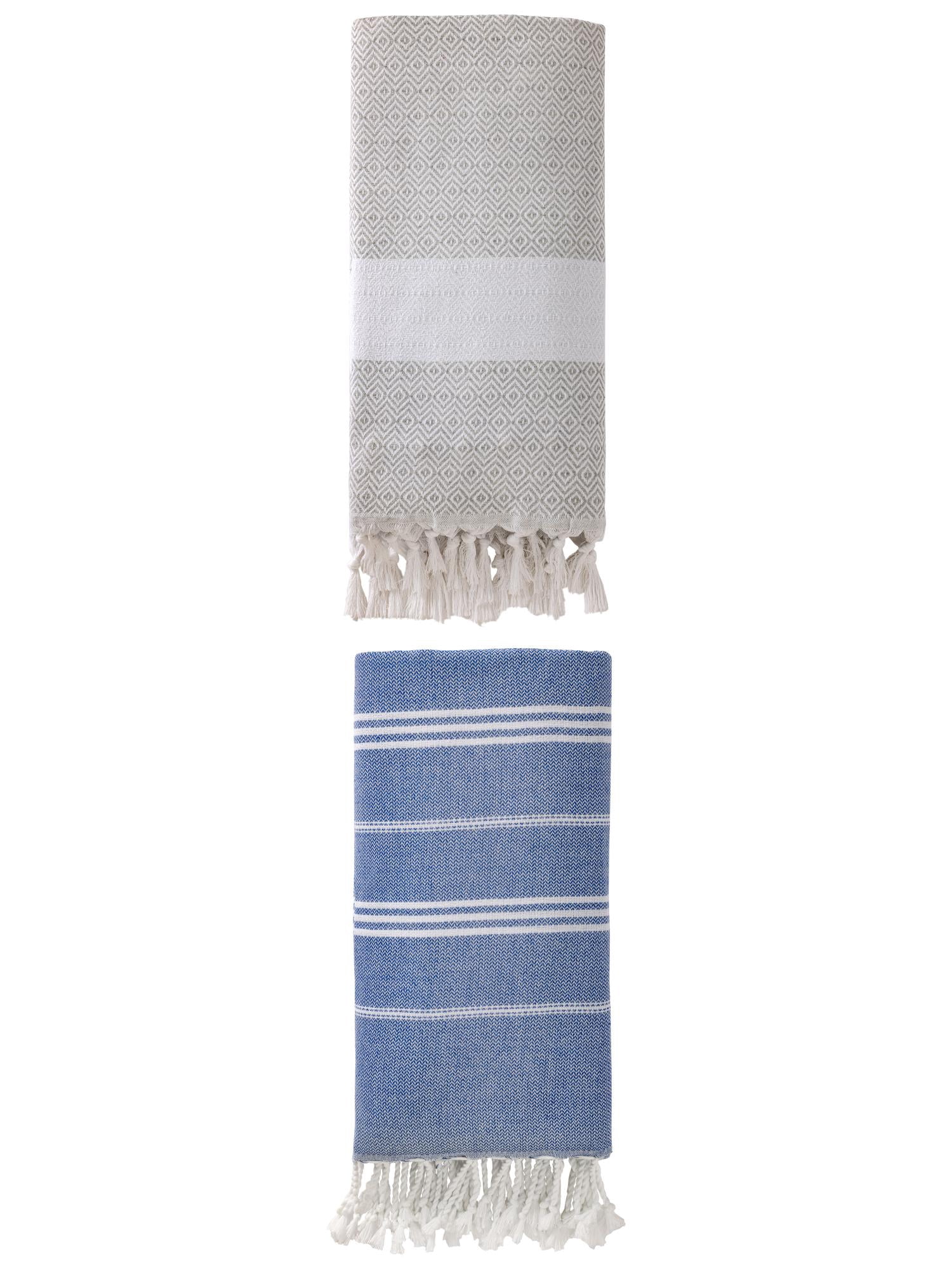 Unique Bargains 2Pcs Slim Anti-Sand Beach Towel Royal Blue Grey 71" x 35"/71" x 40"