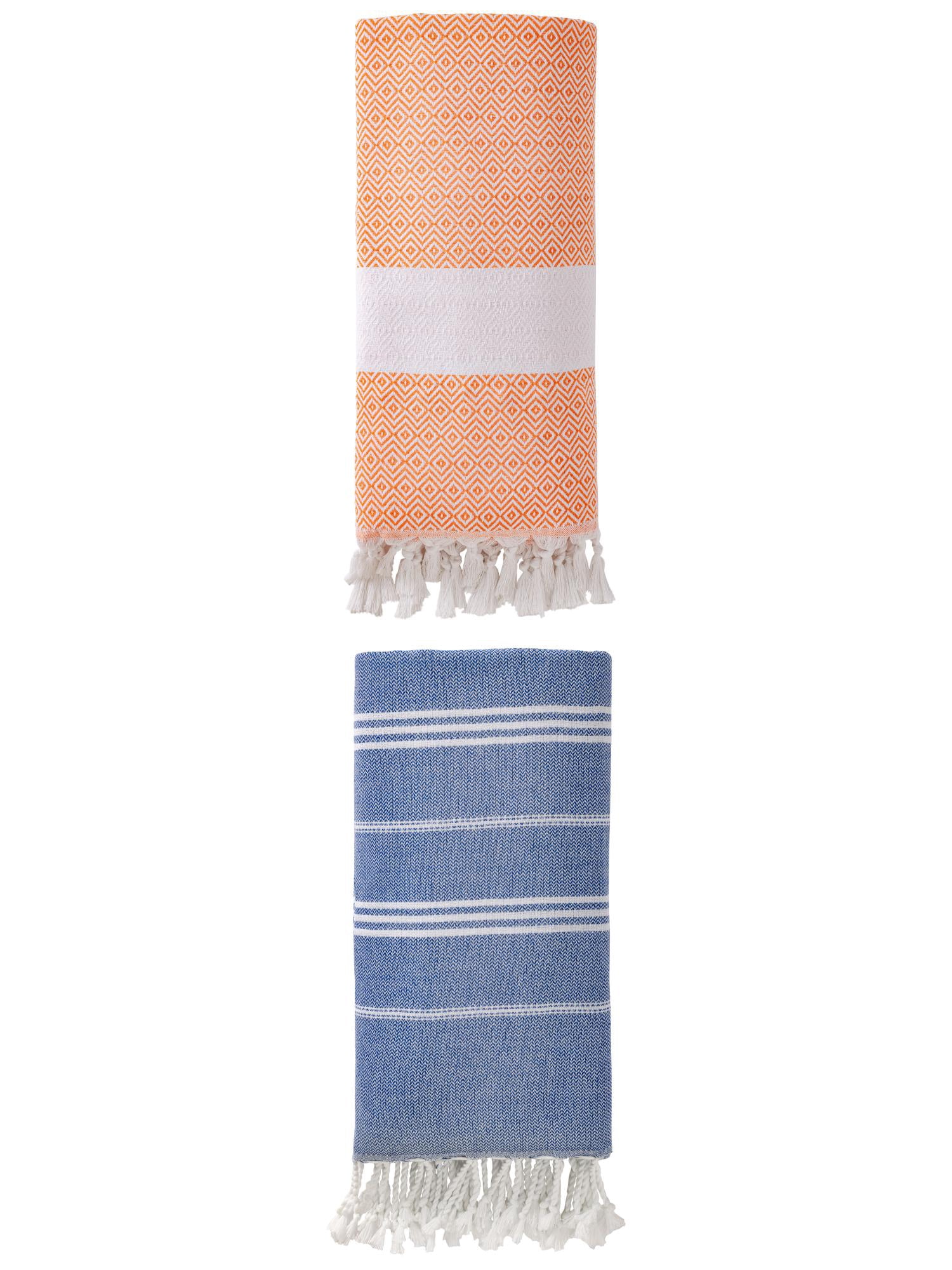 Unique Bargains 2Pcs Slim Anti-Sand Beach Towel Royal Blue Orange 71" x 35"/71" x 40"