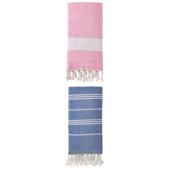 Unique Bargains 2Pcs Slim Anti-Sand Beach Towel Royal Blue Pink 71" x 35"/71" x 40"