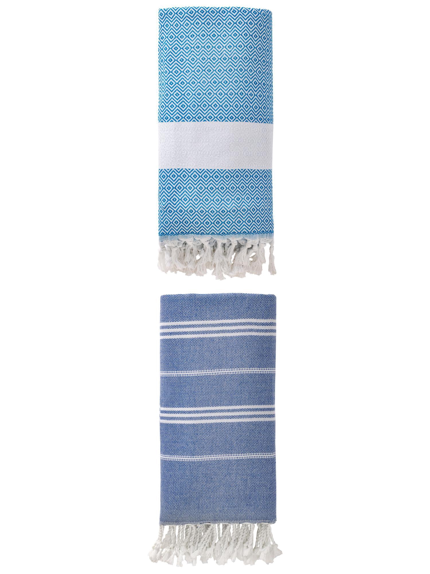 Unique Bargains 2Pcs Slim Anti-Sand Beach Towel Royal Blue/Sky Blue 71" x 35"/71" x 40"