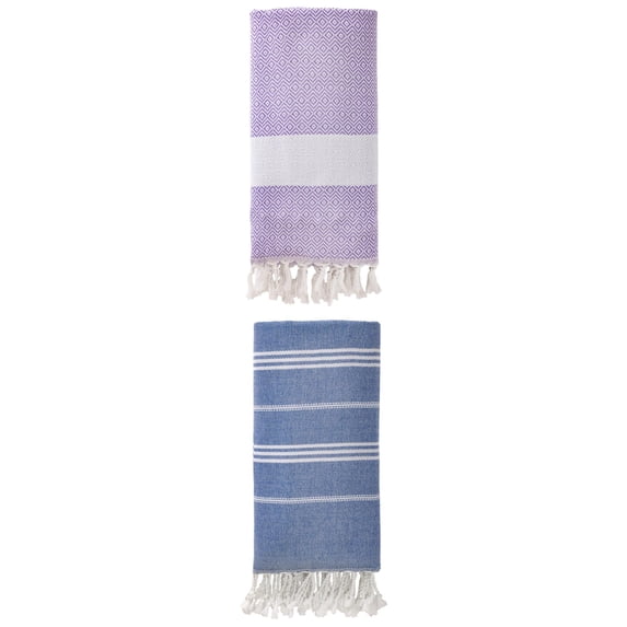 Unique Bargains 2Pcs Slim Anti-Sand Towel Royal Blue/Light Purple 71" x 35"/71" x 40"