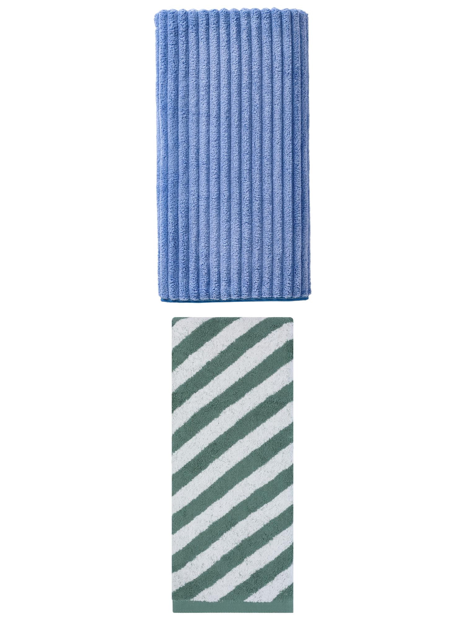 Unique Bargains 2Pcs Soft Polyester/Nylon and Cotton Bath Towels Sky Blue/Green 55"x28"