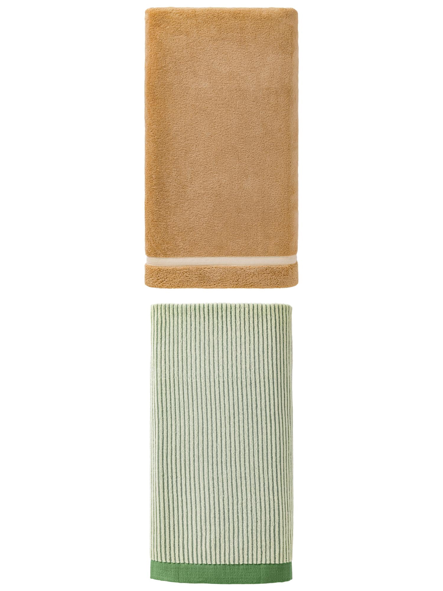 Unique Bargains 2Pcs Soft Quick Dry Coral Fleece Bath Towel Brown/Green 63"x31"/55"x28"