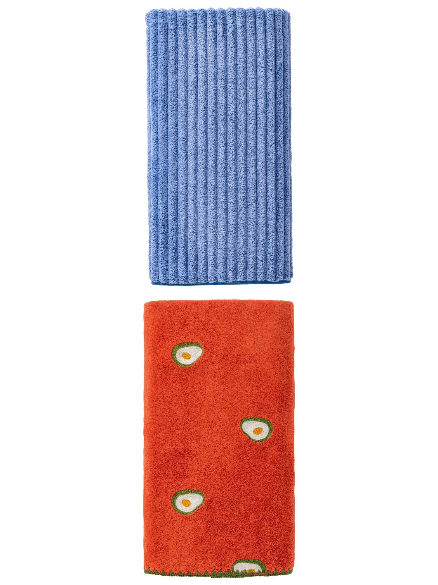 Unique Bargains 2Pcs Soft Super Absorbent Coral Fleece Bath Towel Sky Blue/Red 55"x28"