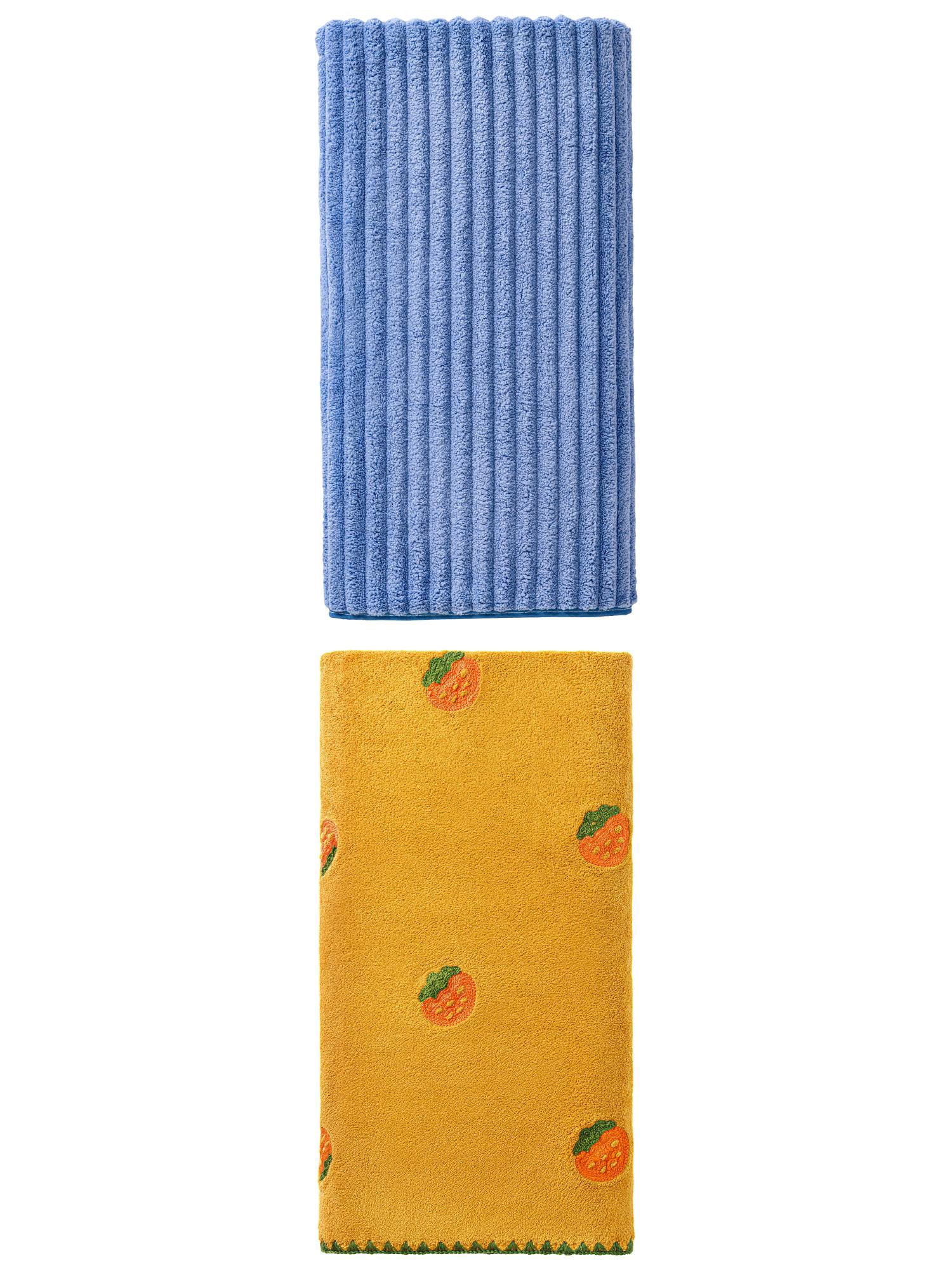 Unique Bargains 2Pcs Soft Super Absorbent Coral Fleece Bath Towel Sky Blue/Yellow 55"x28"