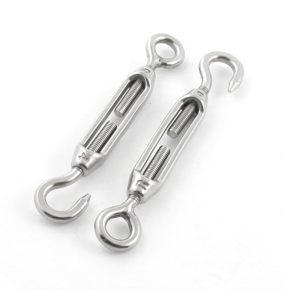Unique Bargains 2Pcs Stainless Steel Hook Eye Turnbuckles for 4mm 1/8" Wire Rope