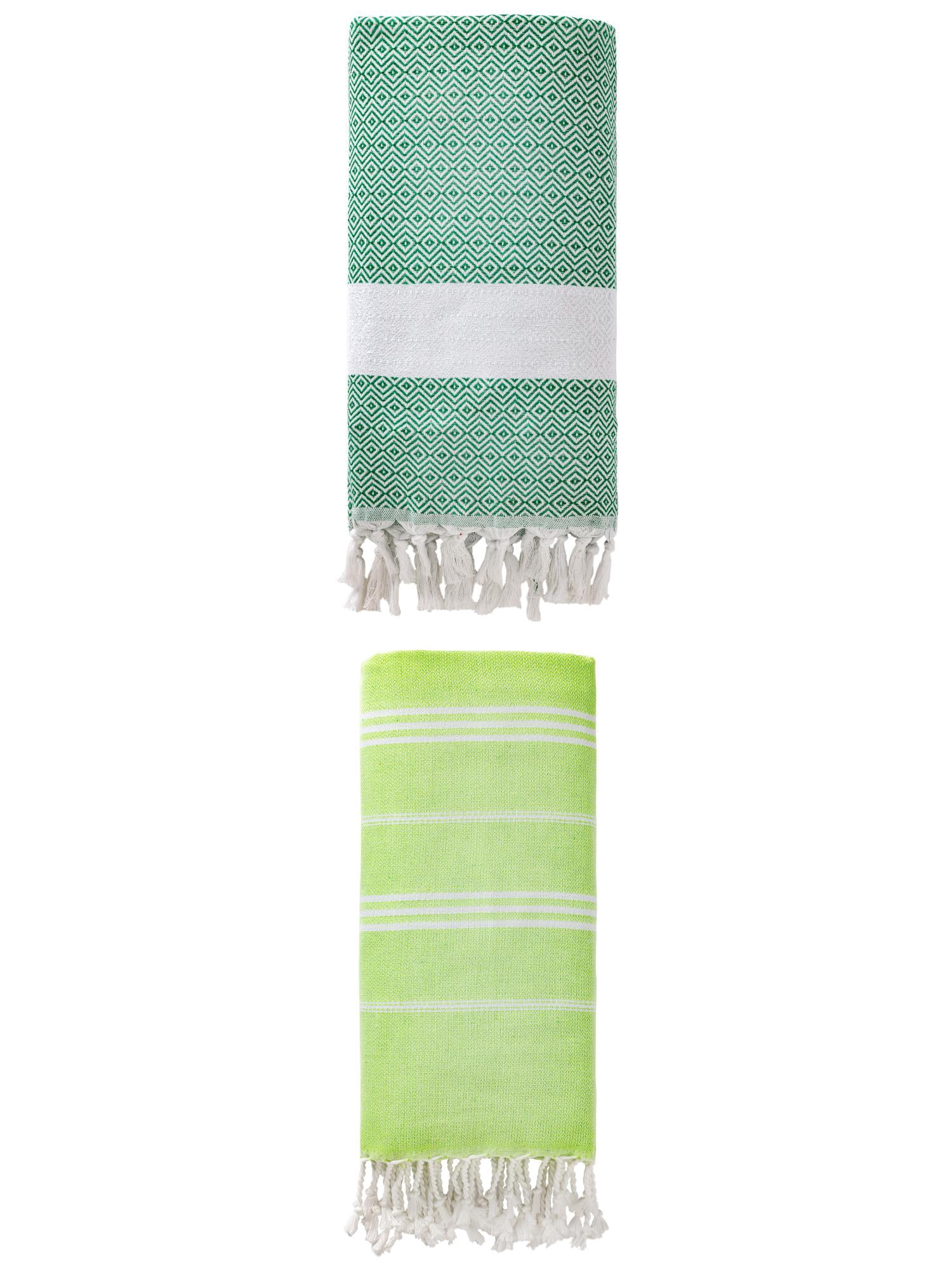 Unique Bargains 2Pcs Stripe Quick Dry Beach Towel Green/Dark Green 71" x 35"/71" x 40"