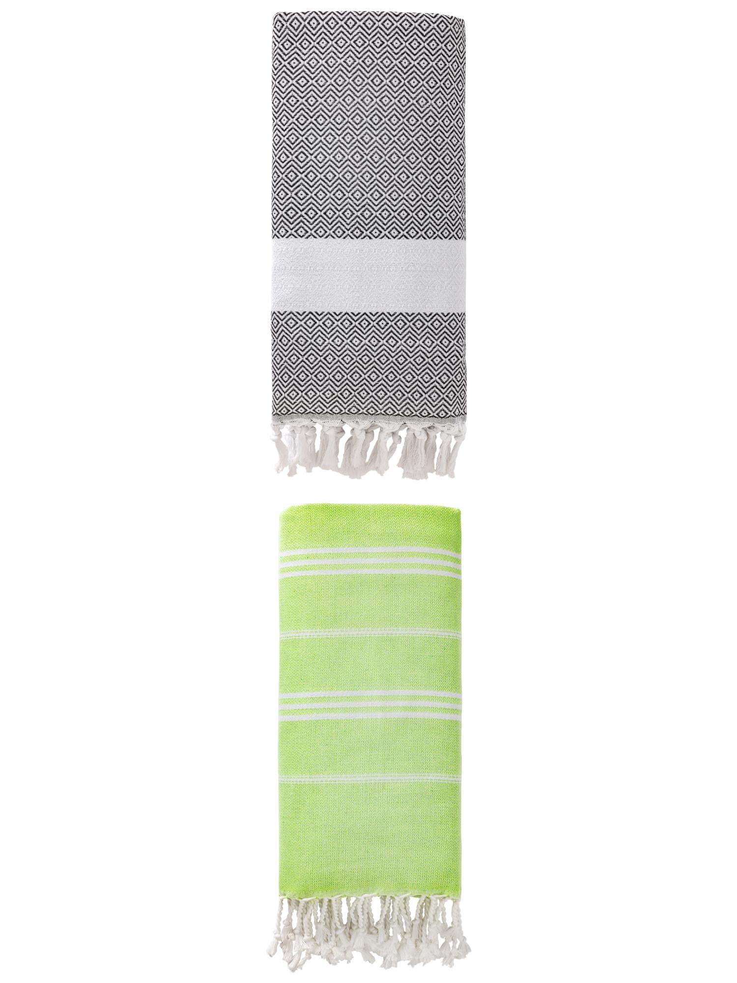 Unique Bargains 2Pcs Stripe Quick Dry Beach Towel Green/Dark Grey 71" x 35"/71" x 40"