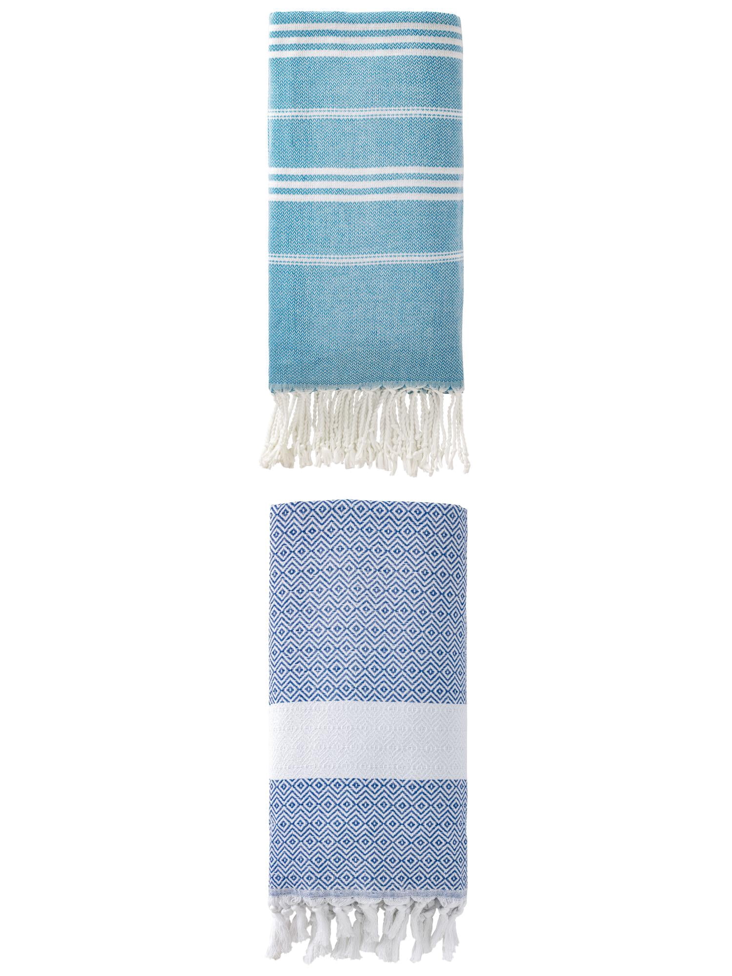 Unique Bargains 2Pcs Stripe Quick Dry Sand Free Beach Towel Blue 71" x 35"/71" x 40"