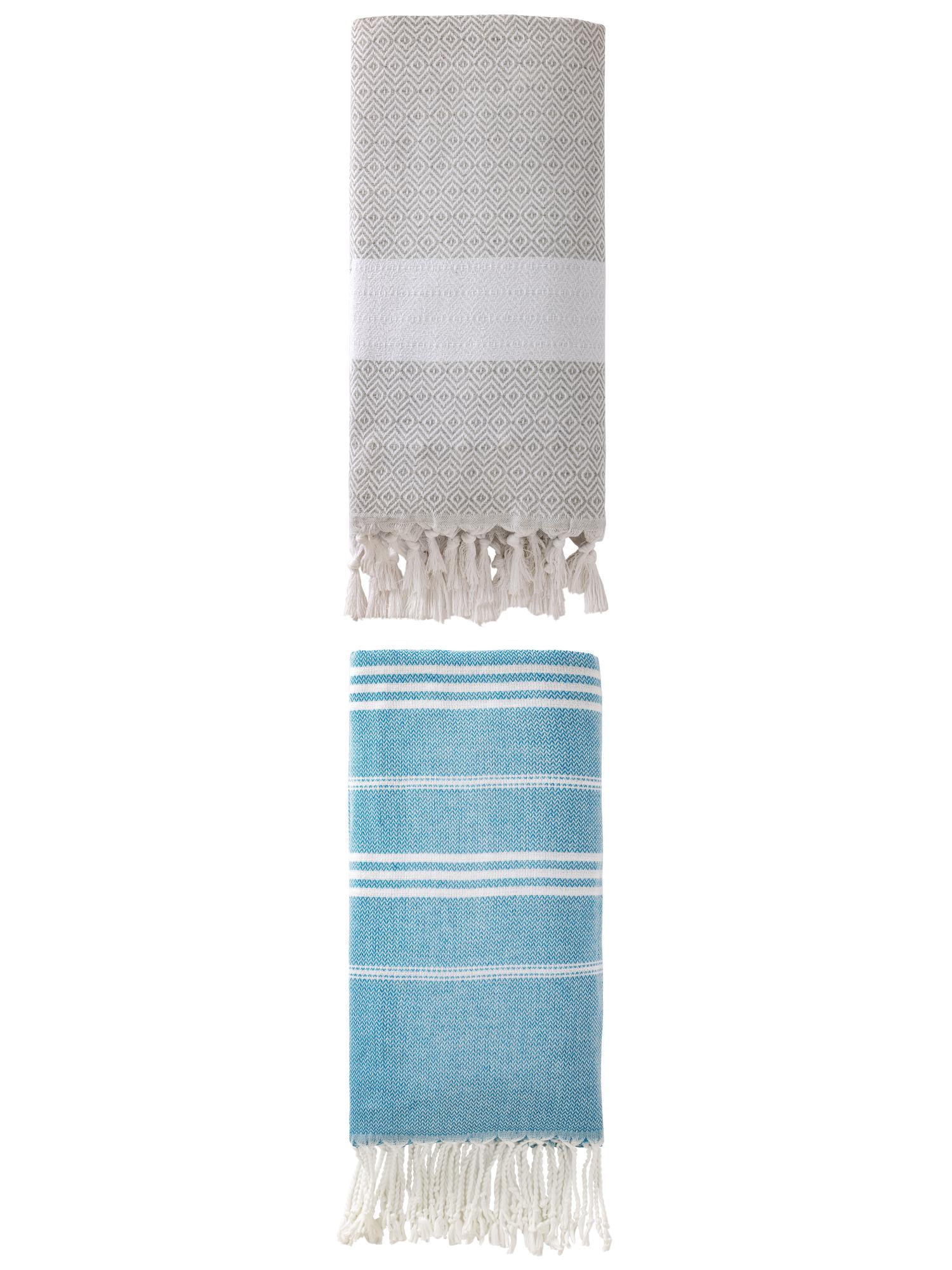 Unique Bargains 2Pcs Stripe Quick Dry Sand Free Beach Towel Blue Grey 71" x 35"/71" x 40"