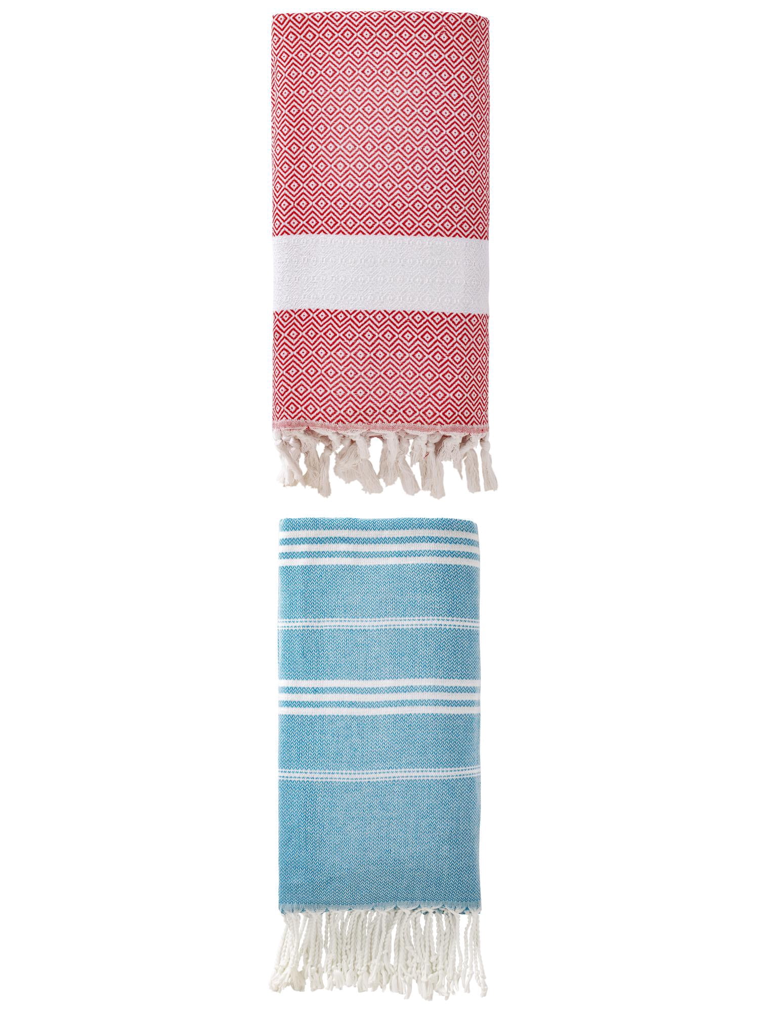 Unique Bargains 2Pcs Stripe Quick Dry Sand Free Towel Blue Crimson 71" x 35"/71" x 40"