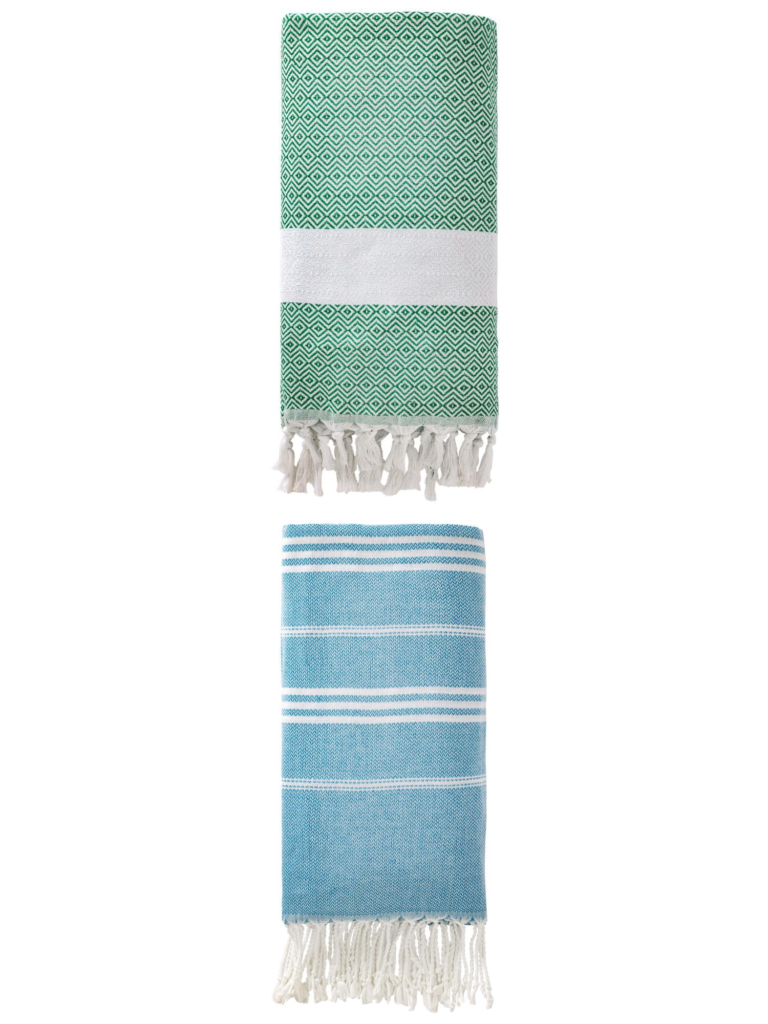 Unique Bargains 2Pcs Stripe Quick Dry Sand Free Towel Blue/Dark Green 71" x 35"/71" x 40"